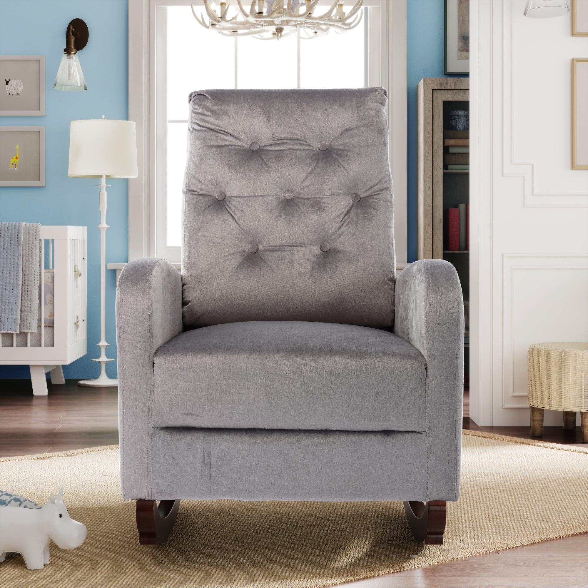 Baby Room High Back Rocking Chair Nursery Chair , Comfortable Rocker Fabric Padded Seat ,Modern High Back Armchair