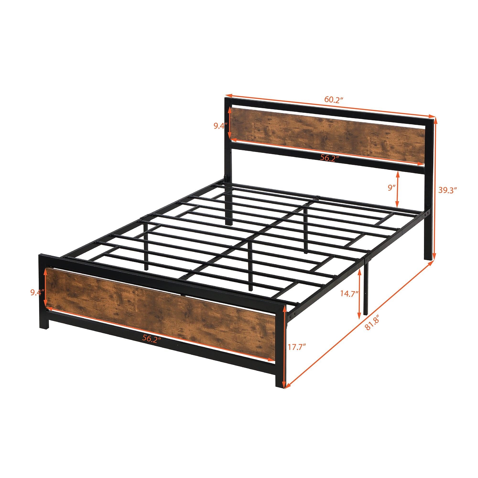 Metal and Wood Bed Frame with Headboard and Footboard ,Queen Size Platform Bed ,No Box Spring Needed, Easy to Assemble(Black)