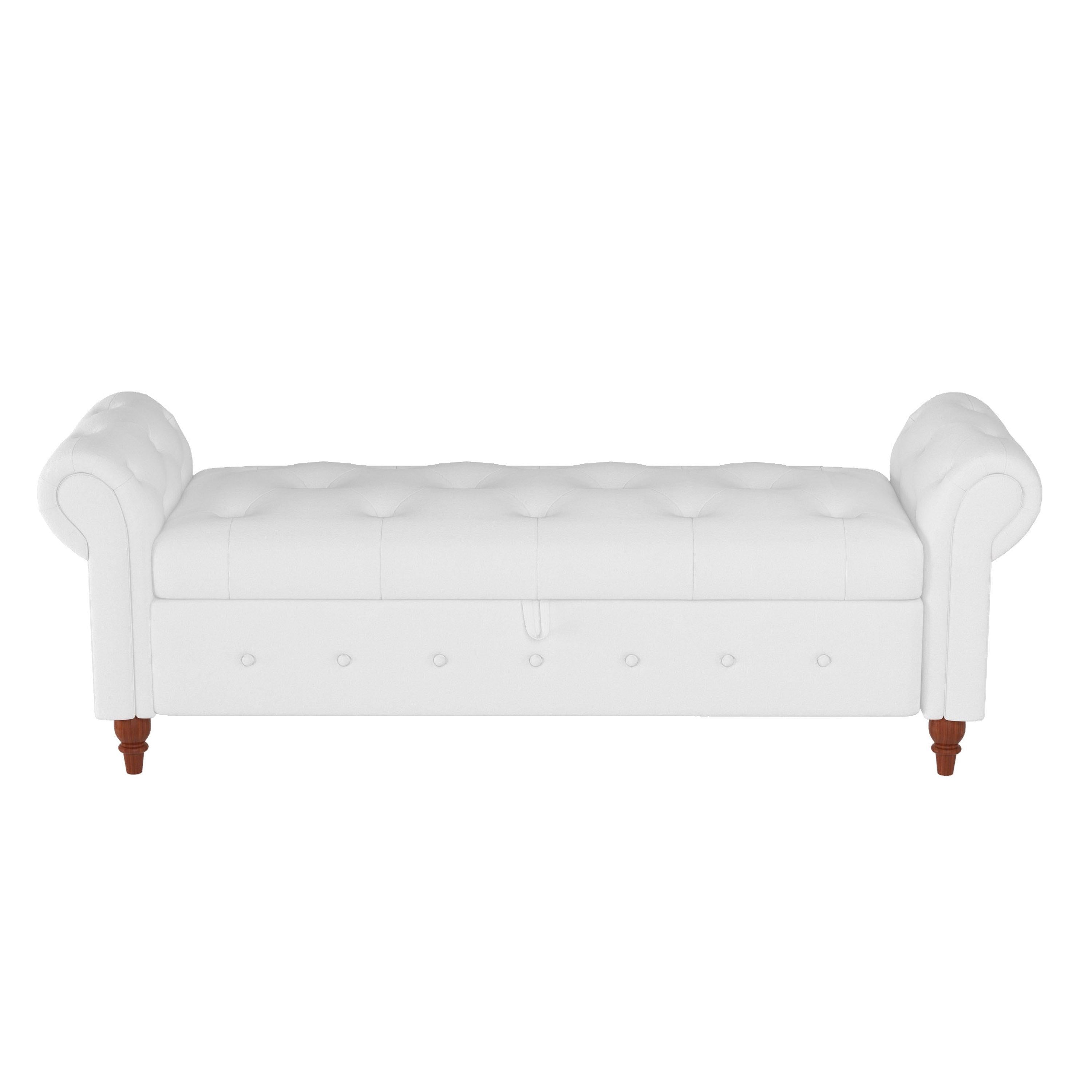 63" Bed Bench Cream White Fabric