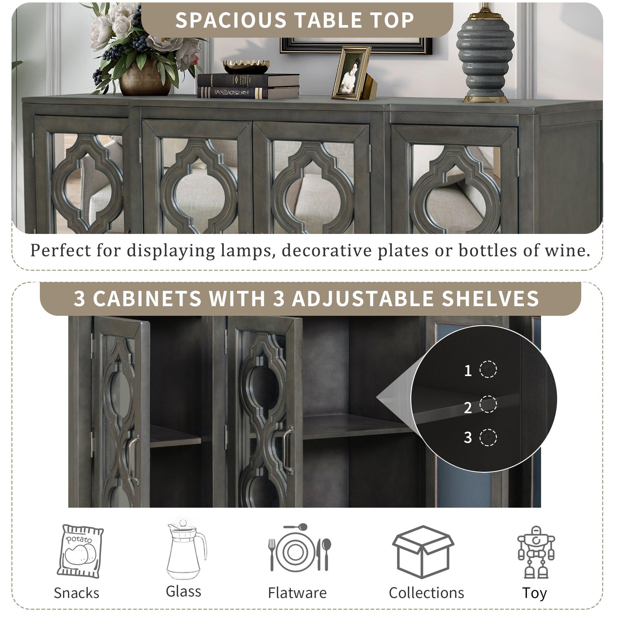 59.8‘’Modern Mirrored Console Table Sideboard for Living Room Dining Room with 4 Cabinets and 3 Adjustable Shelves (As Same As WF284039AAE)