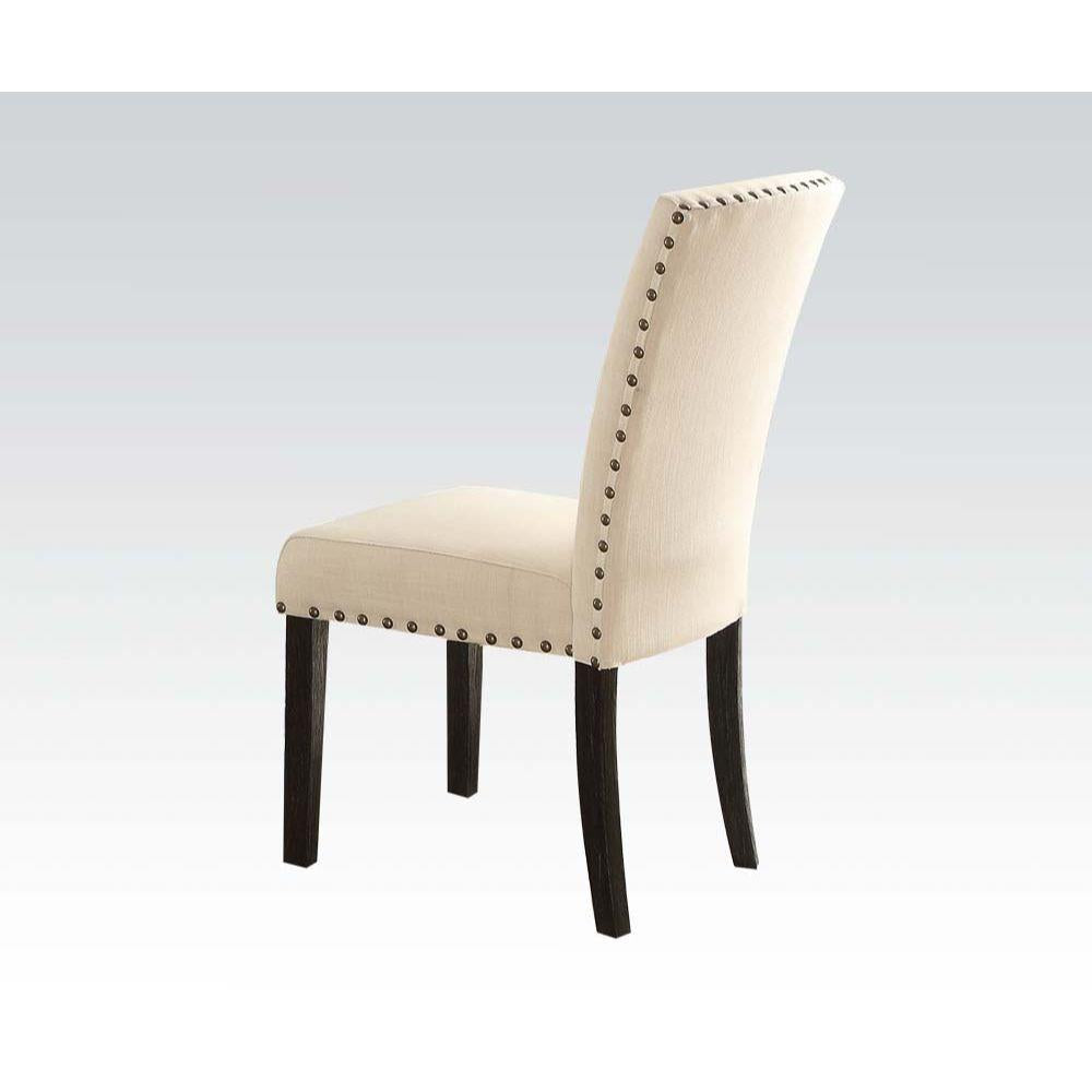 ACME Nolan Side Chair (Set-2) in Linen & Salvage Dark Oak 72852 image