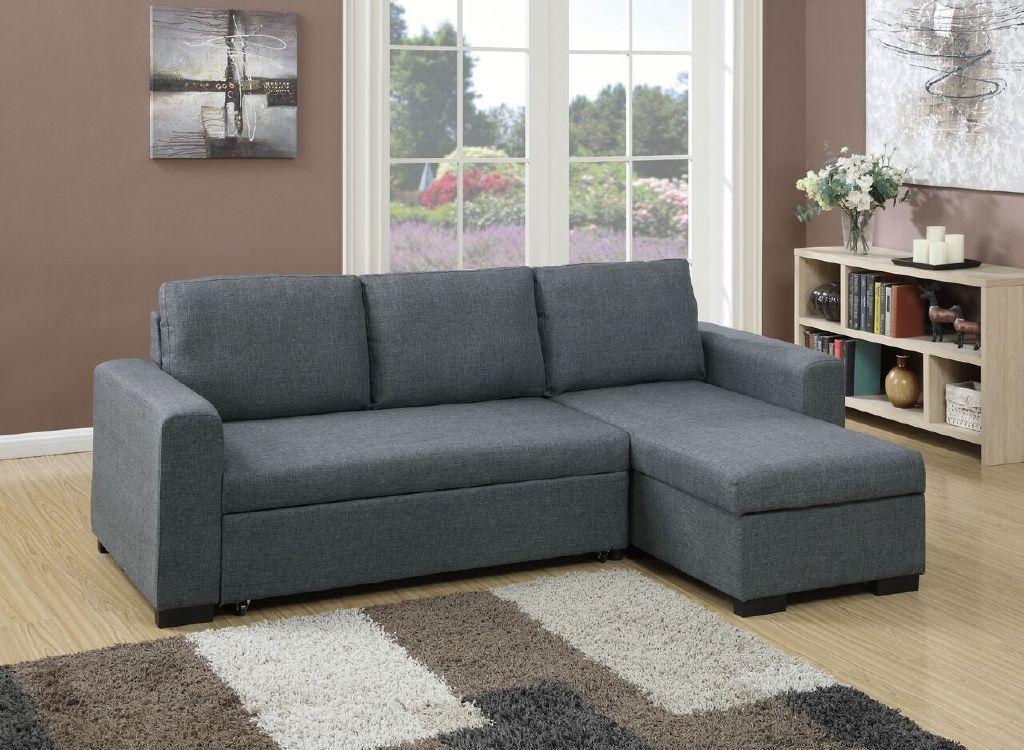 Living Room Furniture Convertible Sectional Blue Grey Color Polyfiber Reversible ChaiseStorage Sofa Pull Out bed Couch