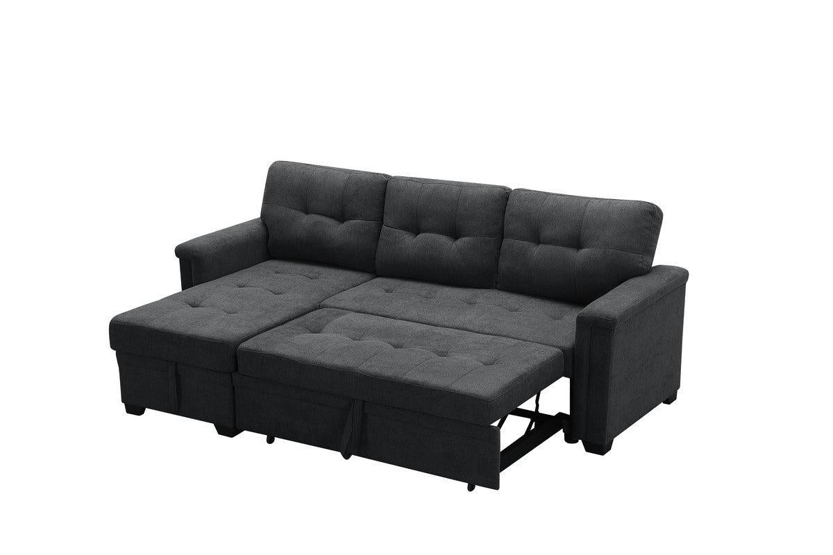 Kinsley Dark Gray Woven Fabric Sleeper Sectional Sofa Chaise with USB Charger and Tablet Pocket