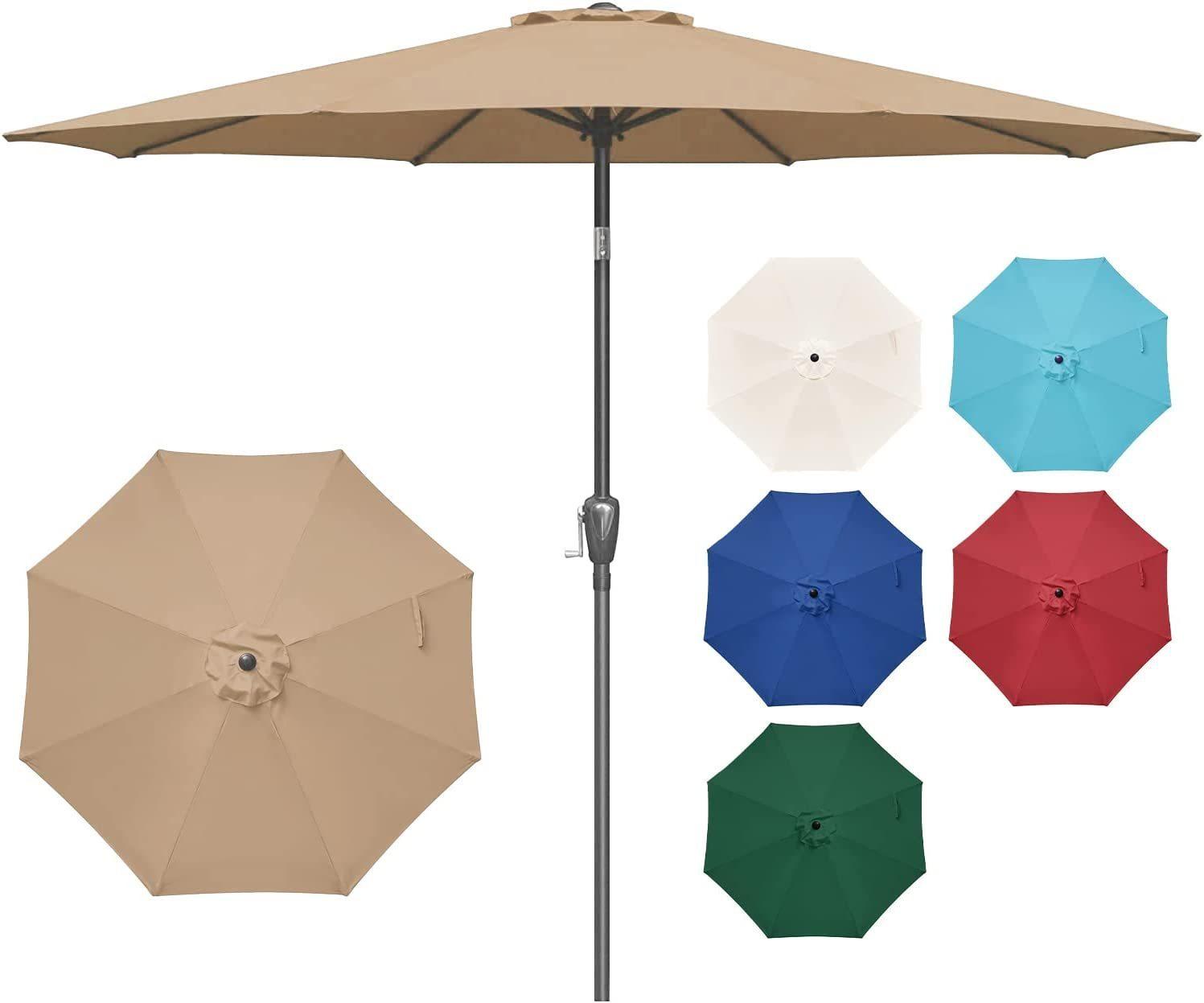 Simple Deluxe 9' Patio Umbrella Outdoor Table Market Yard Umbrella with Push Button Tilt/Crank, 8 Sturdy Ribs for Garden, Deck, Backyard, Pool, Tan image