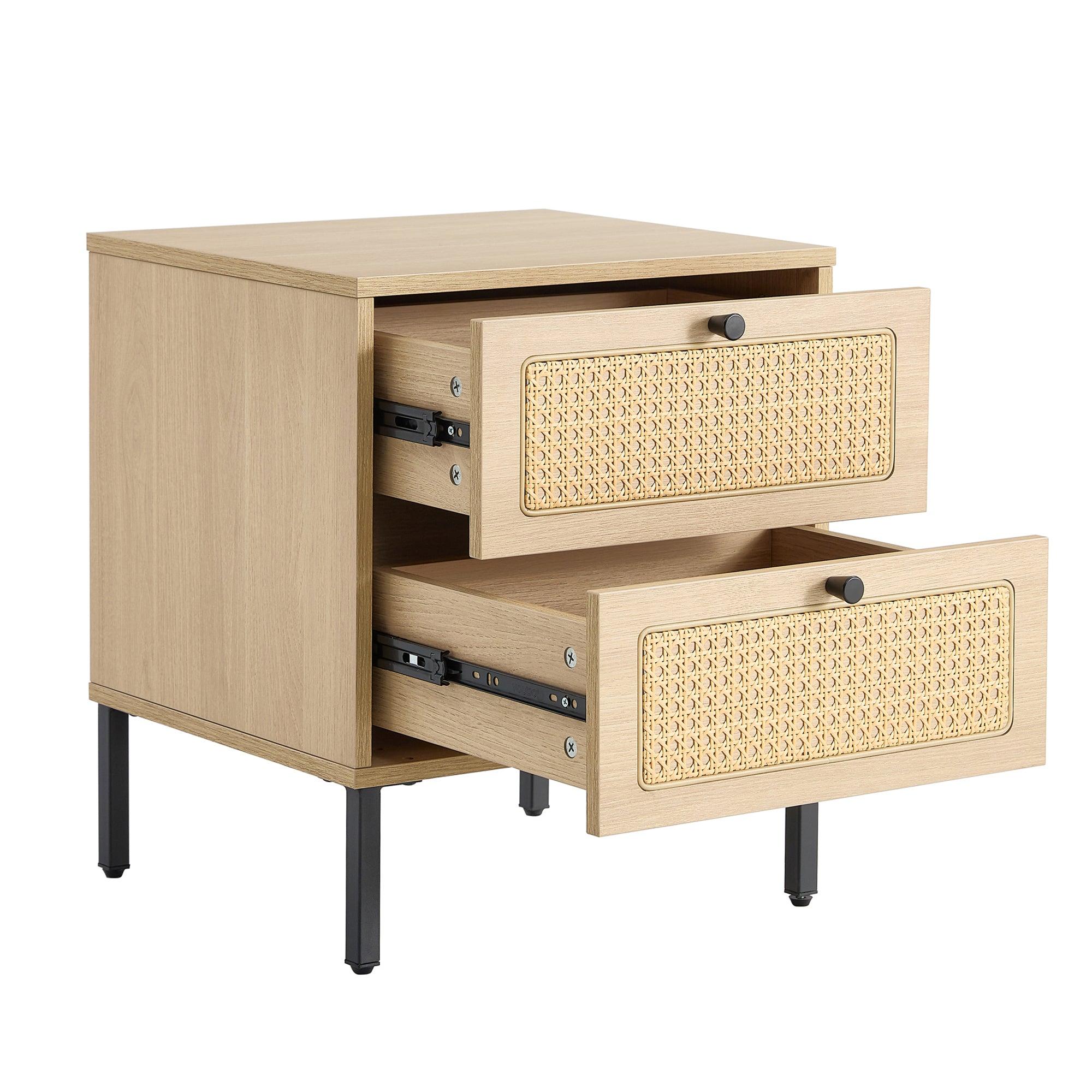 Modern simpleStorage cabinet MDF Board bedside cabinet Japanese rattan bedside cabinet Small household furniture bedside table.Applicable to dressing table in bedroom, porch, living room.2 Drawers