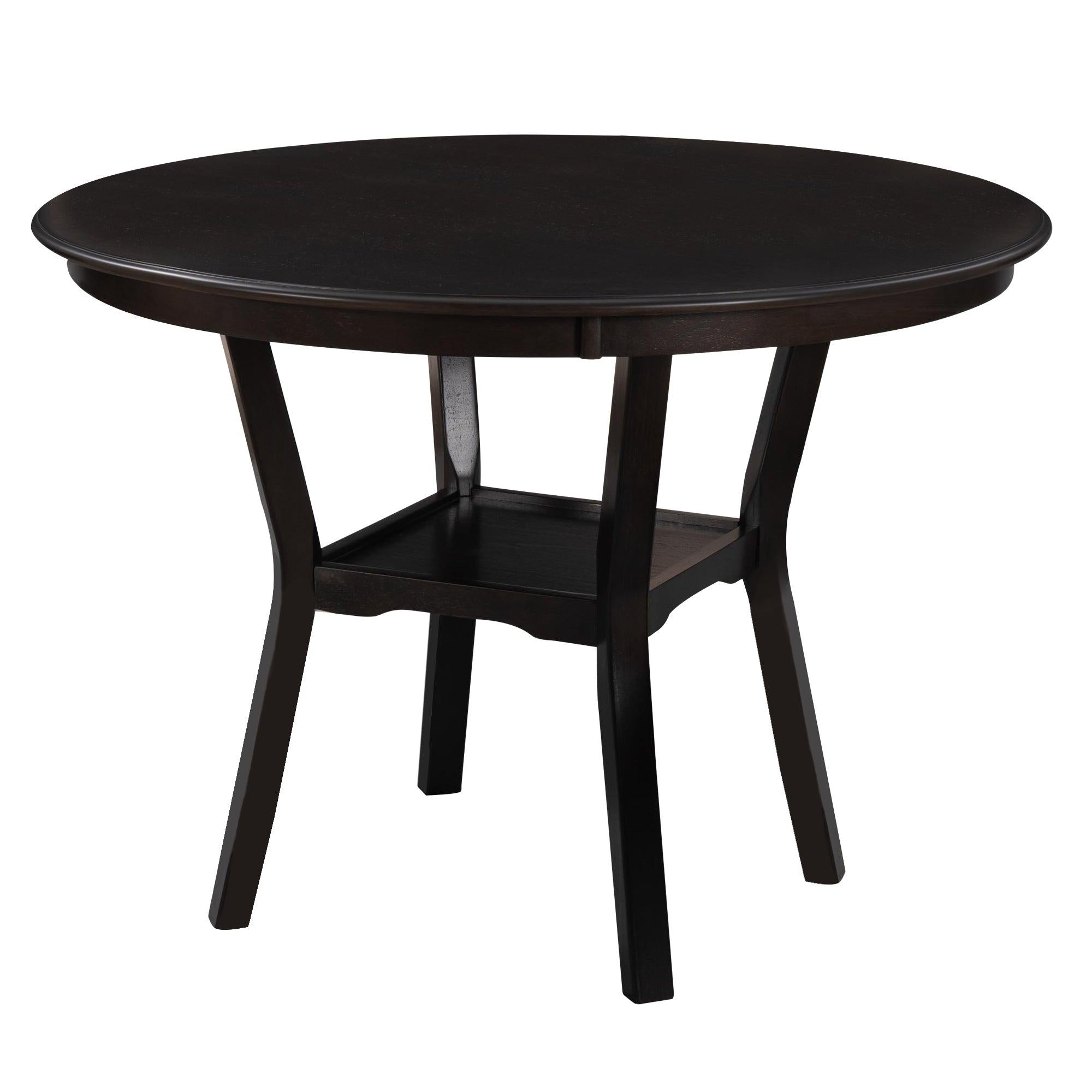 5-Piece Kitchen Dining Table Set Round Table with Bottom Shelf, 4 Upholstered Chairs for Dining Room（Espresso）