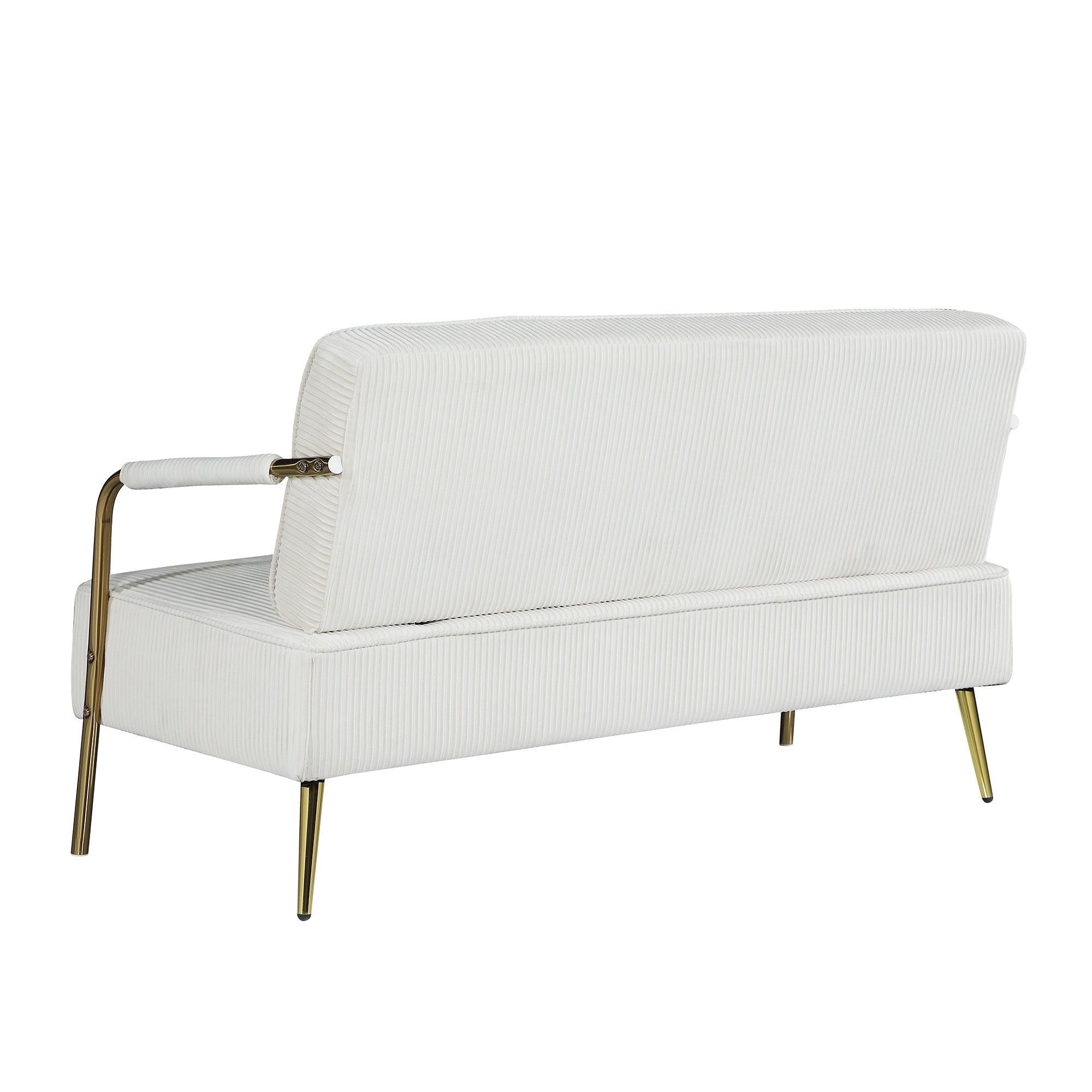 56" WidthModern Upholstered Pleated Velvet Loveseat Comfy 2 Seater Small Sofa Couch with Gold Metal Legs 2pcs Throw Pillows for Living Room,Small Spaces,Apartment, Bedroom,Office,Beige