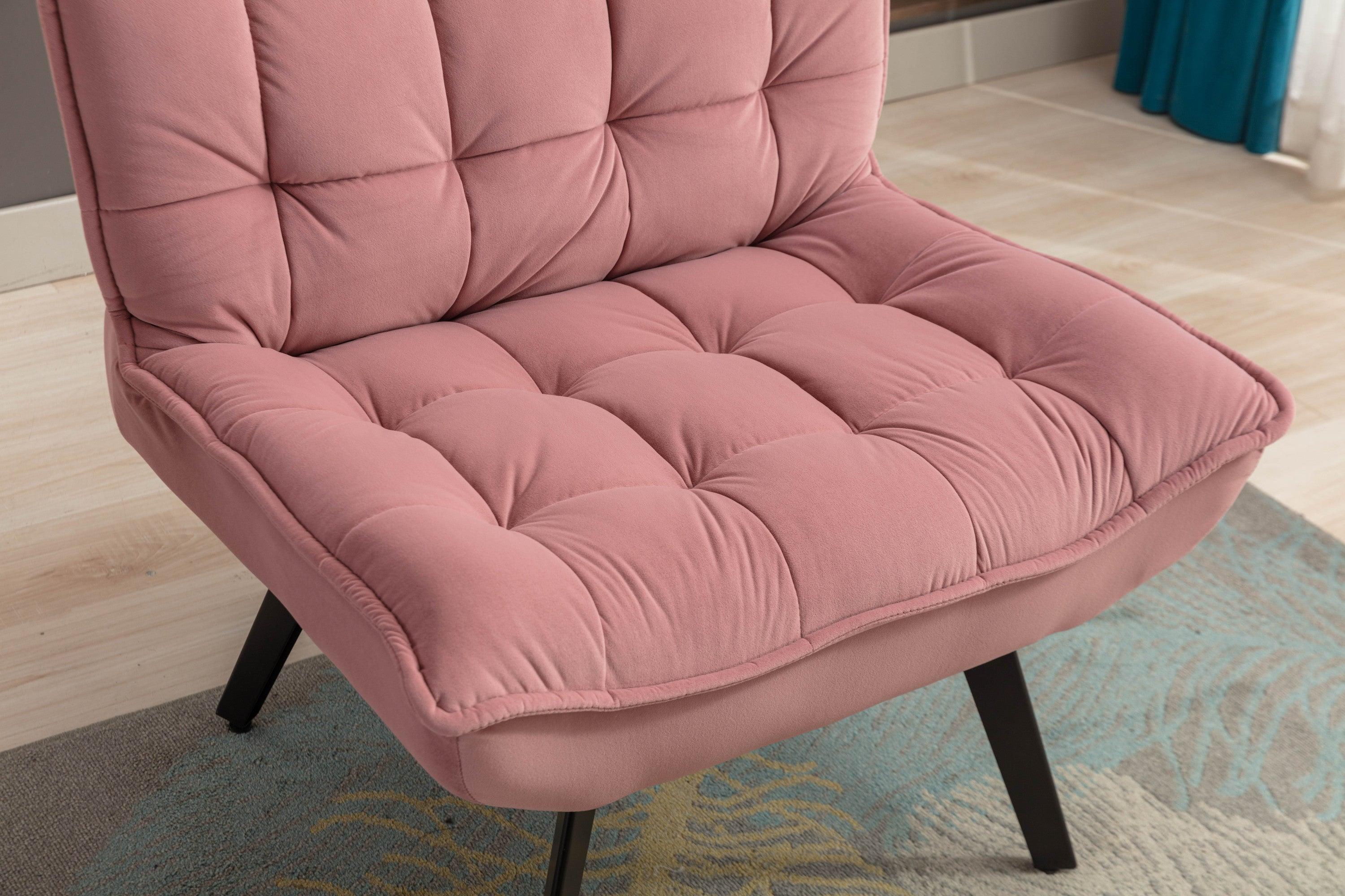 Modern Soft Velvet Fabric Material Large Width Accent Chair Leisure Chair Armchair TV Chair Bedroom Chair With Ottoman Black Legs For Indoor Home And Living Room,Pink