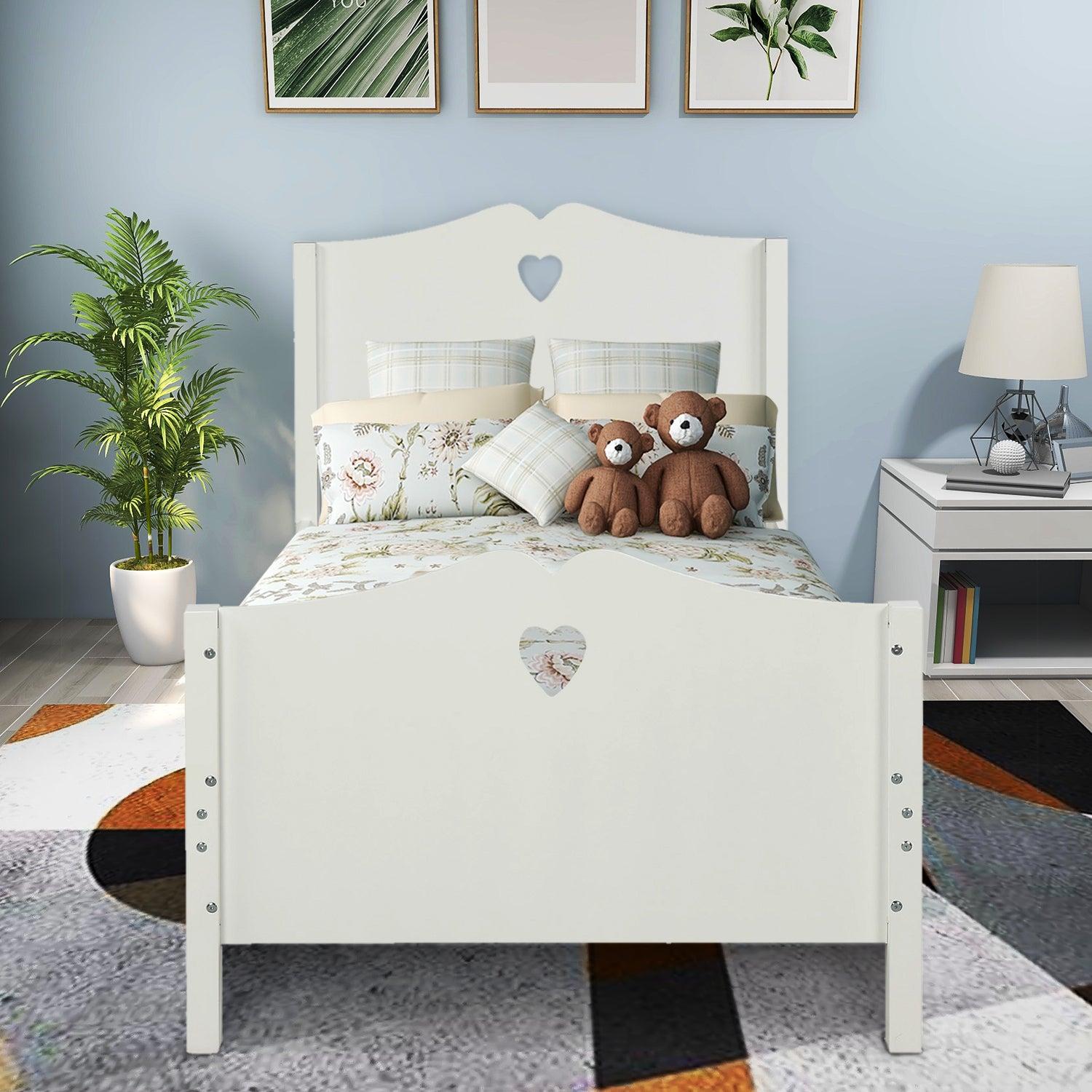 Bed Frame Twin Platform Bed with Wood Slat Support and Headboard and Footboard (White)