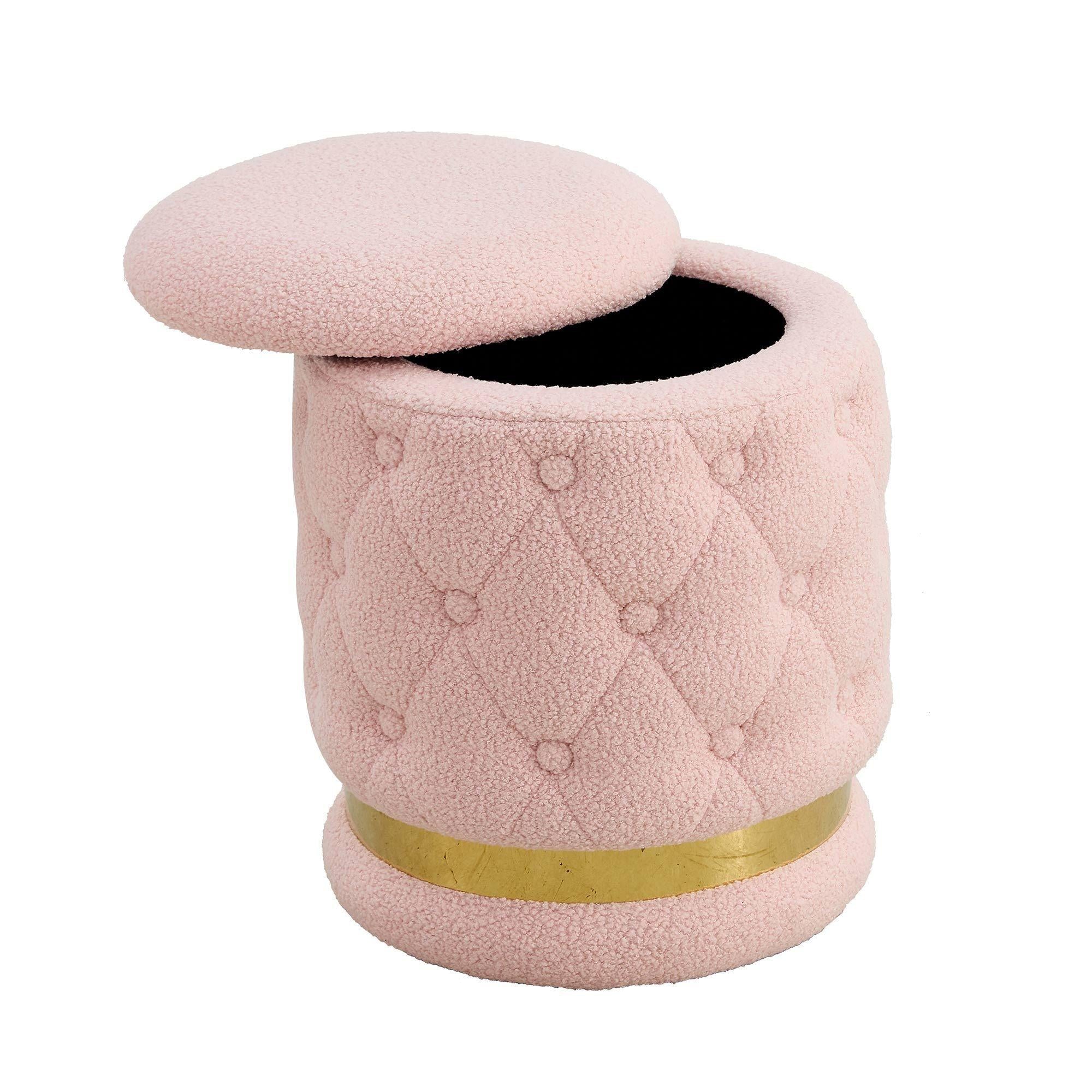 Chair Pink Round-shape Teddy velvet Makeup Stool Footstool, chair withStorage space .Applicable to living room dresser kitchen bedroom dining room