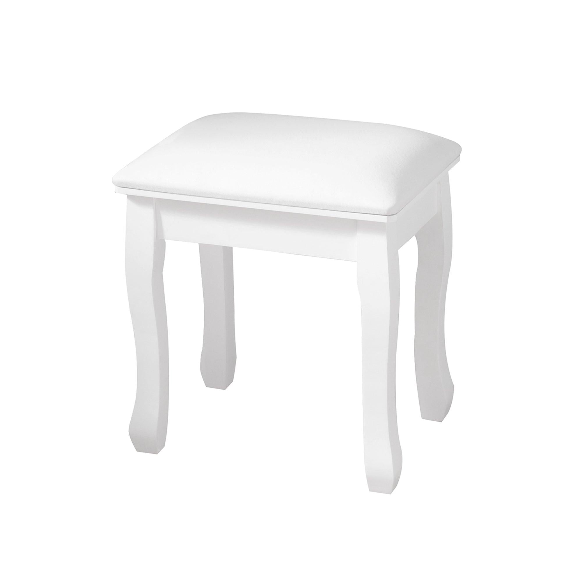 White Vanity Stool Padded Makeup Chair Bench with Solid Wood Legs