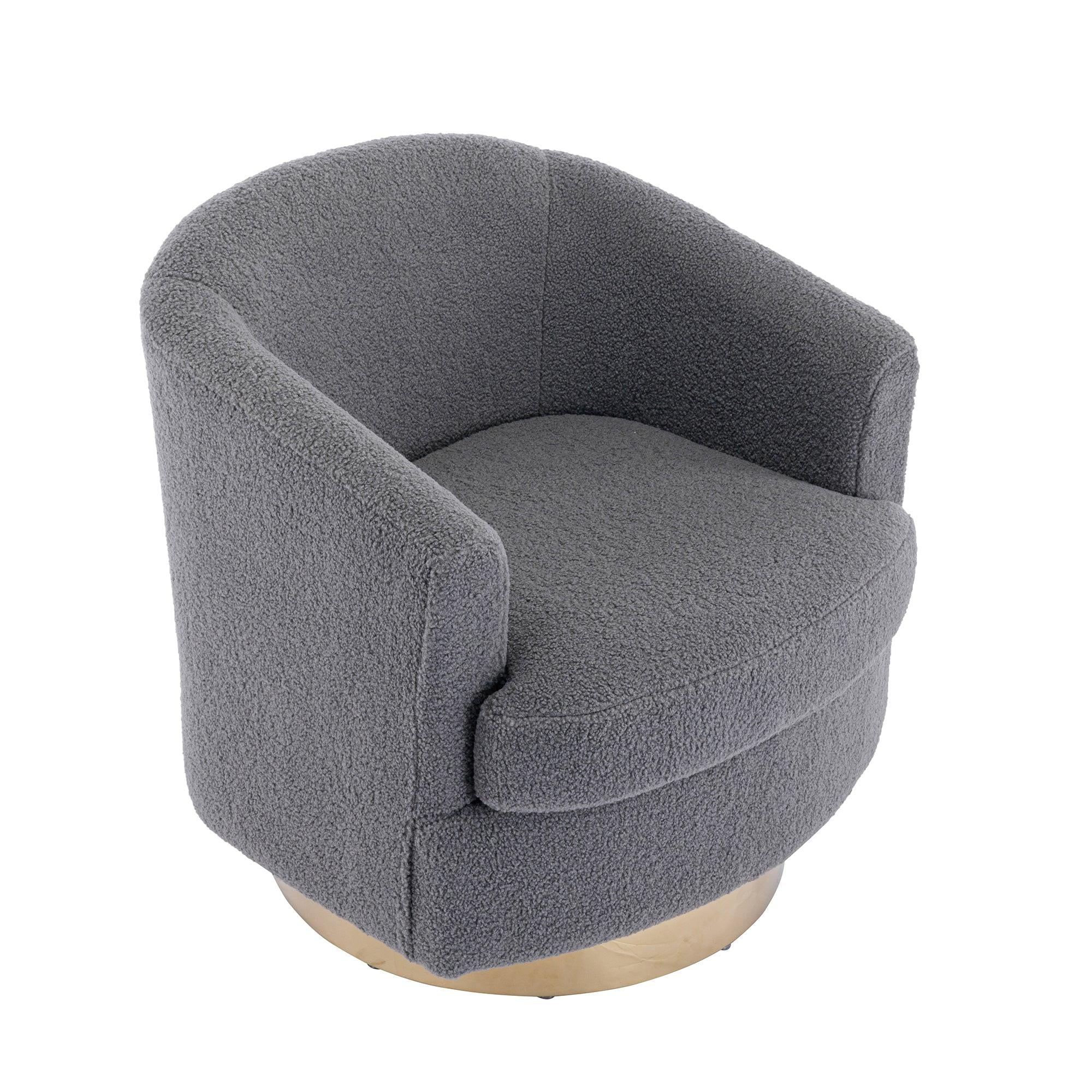 30.7''W Boucle Swivel Accent Barrel ChairModern Comfy Sofa With Gold Stainless Steel Base for Living Room, 360 Degree Club Arm Chair for Nursery Bedroom Living Room Lounge Hotel (Gray Boucle)