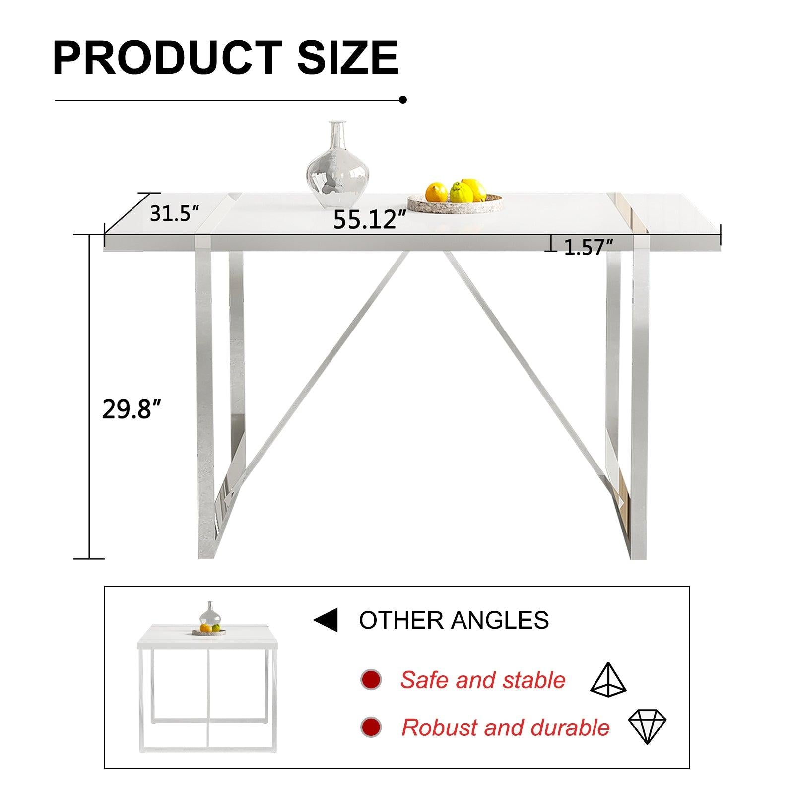 Dining Table.Rustic Industrial Rectangular MDF Wood White Dining Table For 4-6 Person, With 1.6" Thick Engineered Wood Tabletop and plating Metal Legs, For writing DeskKitchen terrace Dining  Room