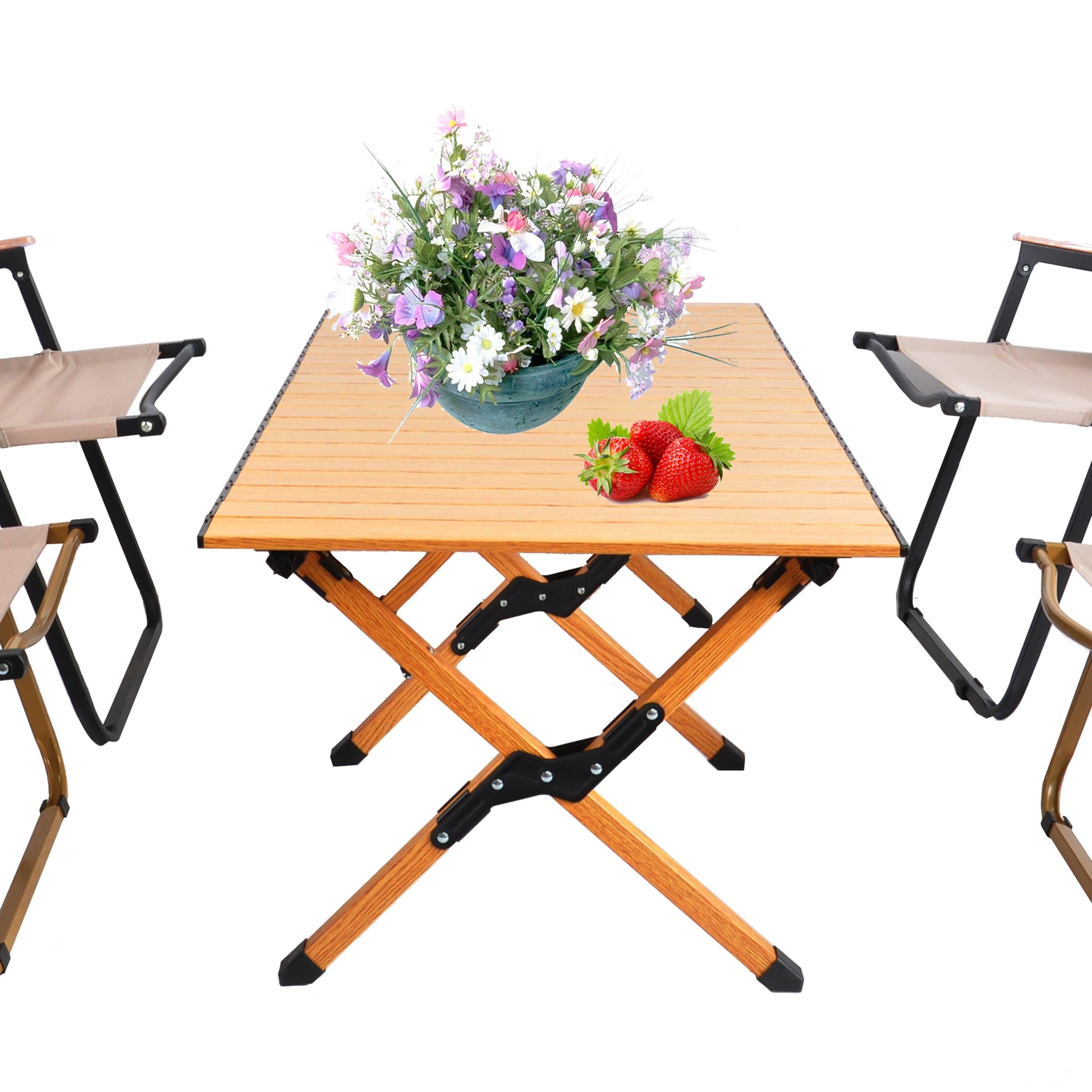 Portable picnic table, rollable aluminum alloy table top, with folding solid X-shaped frame, and handbag ZB1003MW image