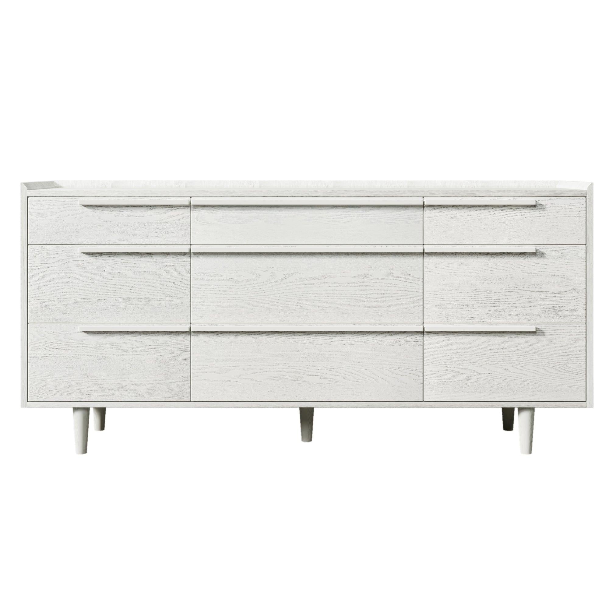 Modern Style Manufactured Wood 9-Drawer Dresser with Solid Wood Legs, White