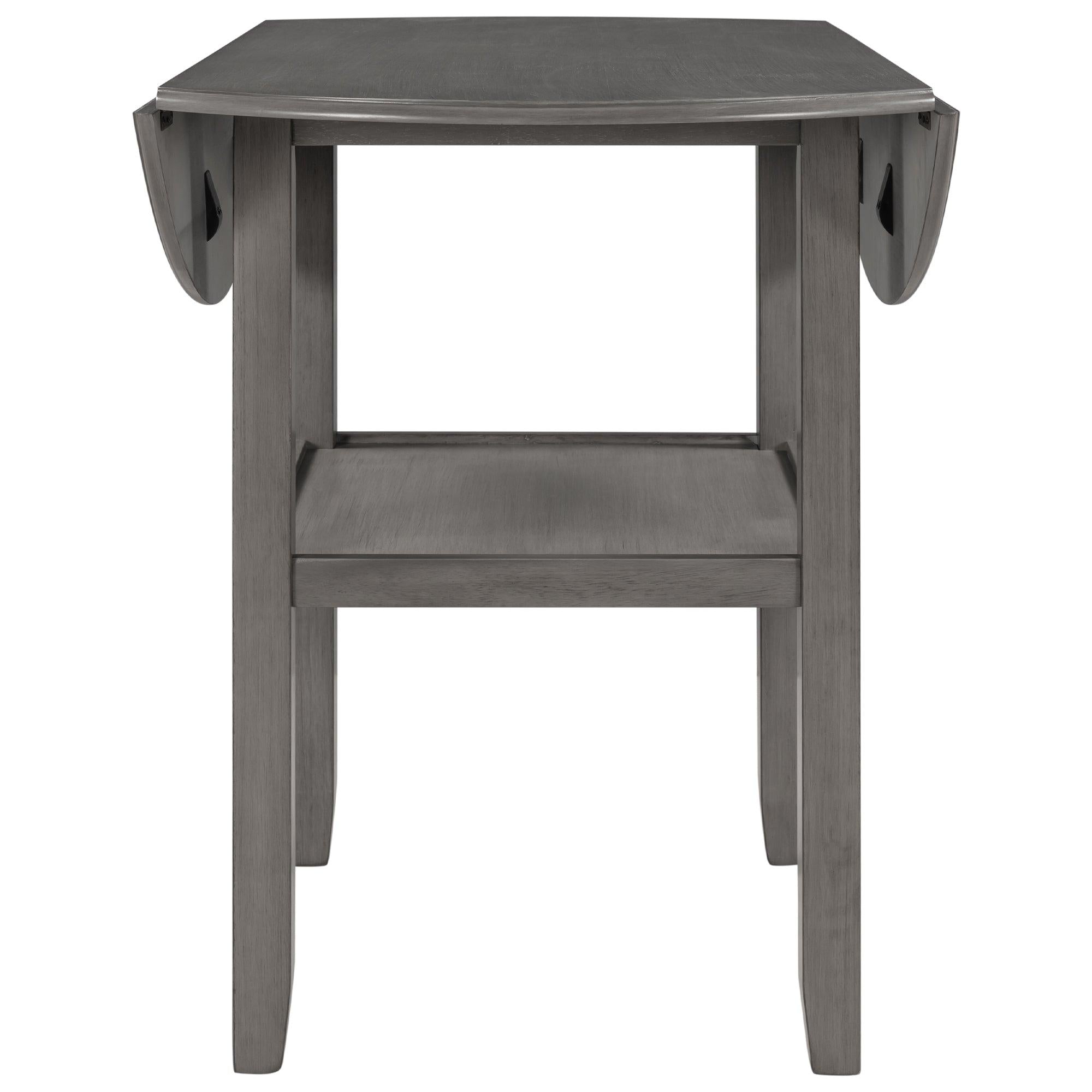 Farmhouse Round Counter Height Kitchen Dining Table with Drop Leaf  and One Shelf for Small Places, Gray