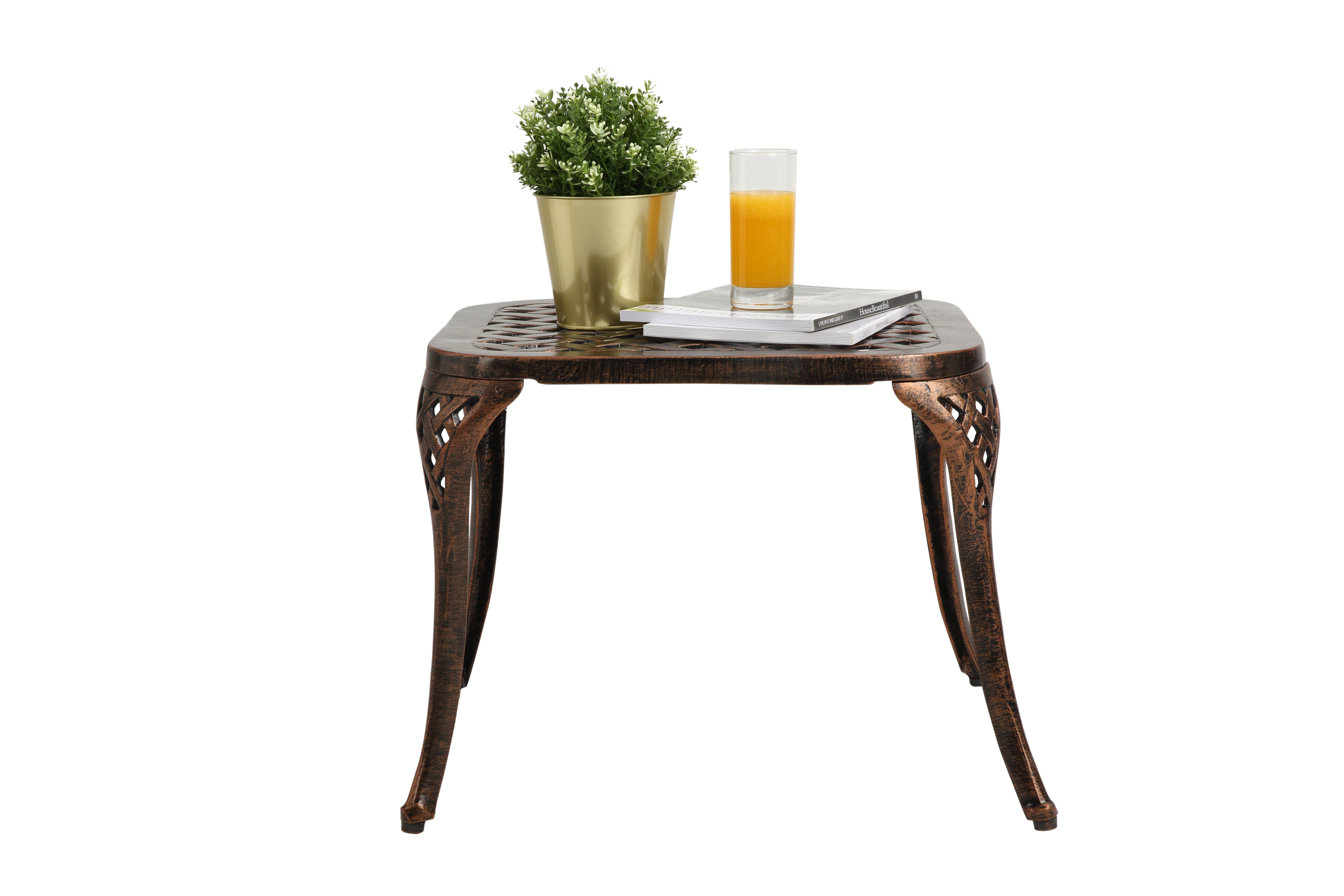 Patio End Table, Outdoor Side Table Cast Aluminum Metal Furniture - Bronze