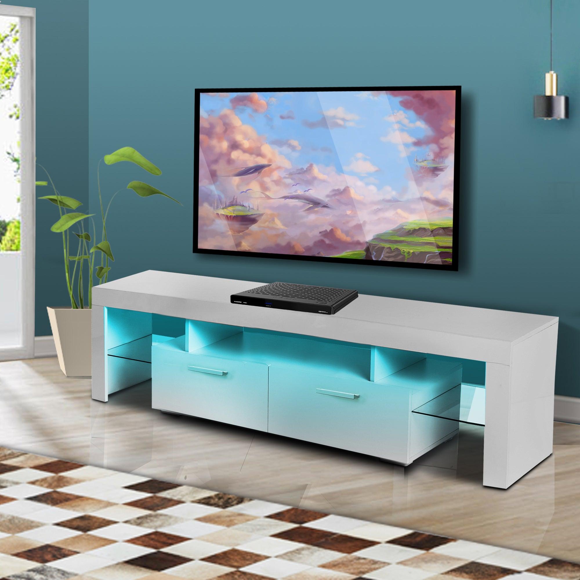 White morden TV Stand with LED Lights,high glossy front TV Cabinet,can be assembled in Lounge Room, Living Room or Bedroom,color:WHITE