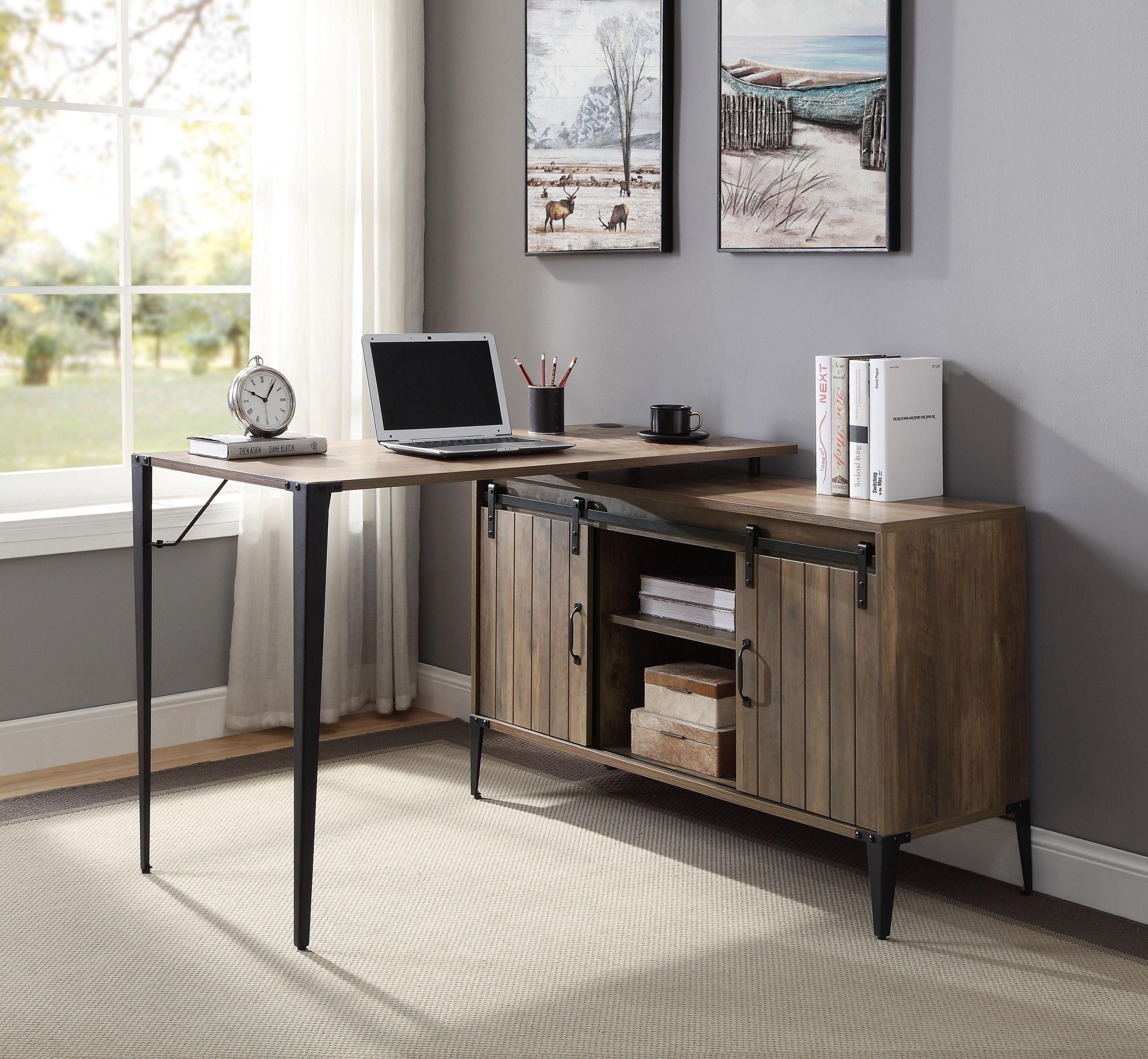 ACME Zakwani Writing Desk, Rustic Oak & Black Finish OF00010 image