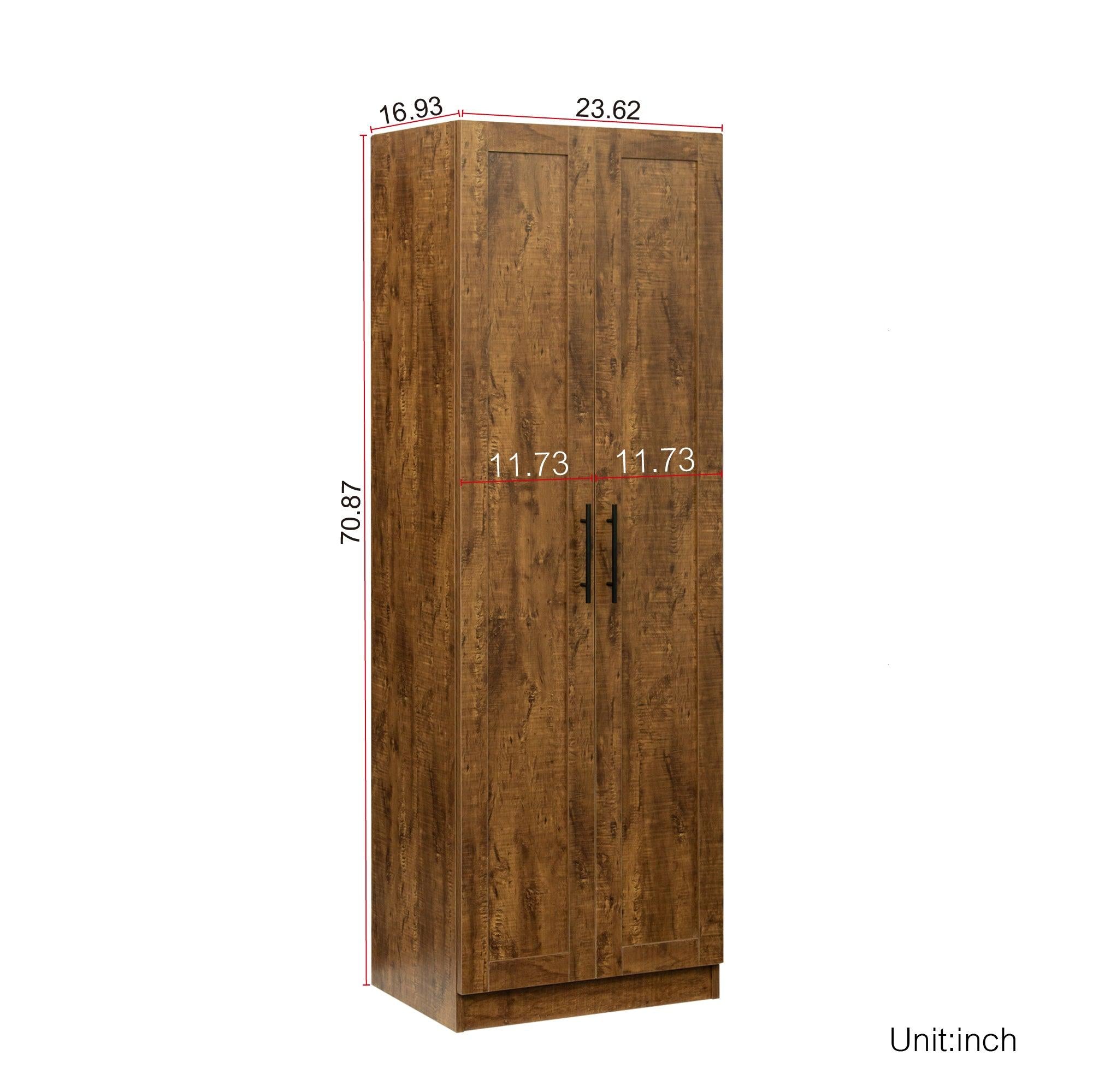 High wardrobe and kitchen cabinet with 2 doors and 3 partitions to separate 4Storage spaces, walnut