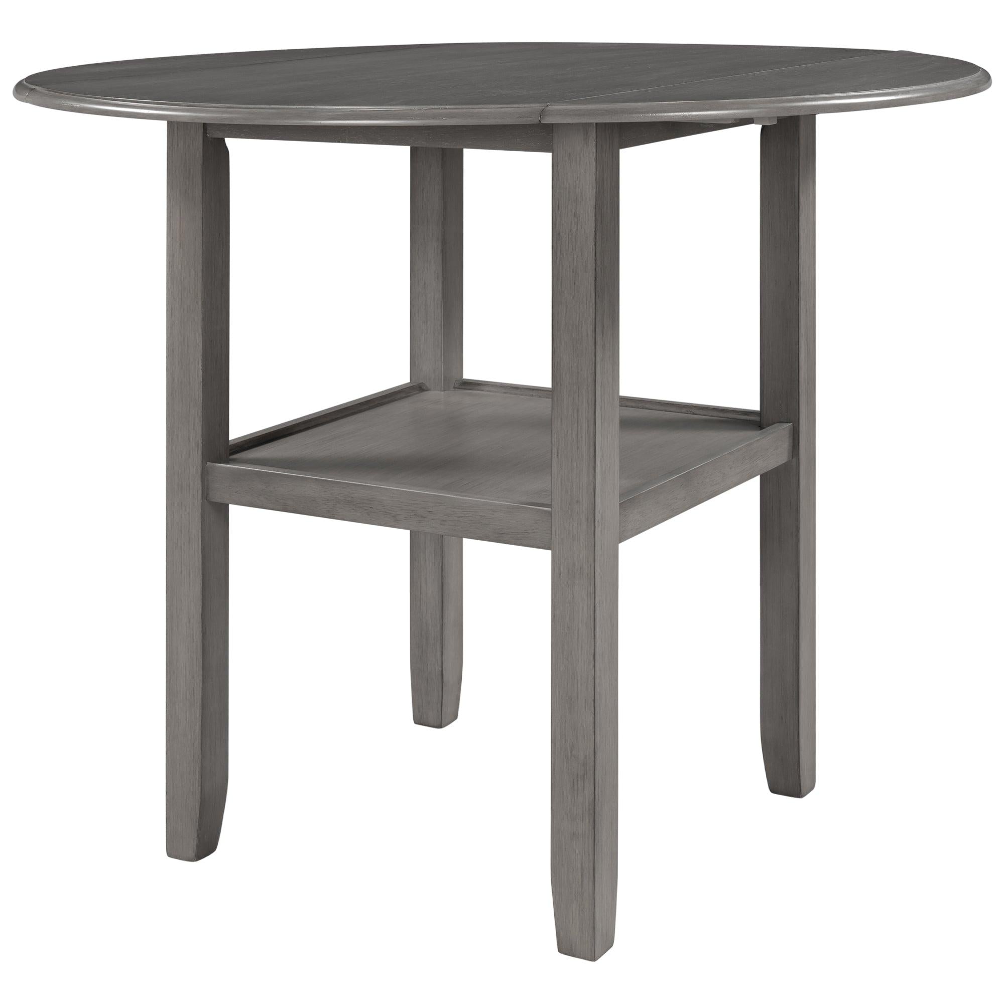 Farmhouse Round Counter Height Kitchen Dining Table with Drop Leaf  and One Shelf for Small Places, Gray