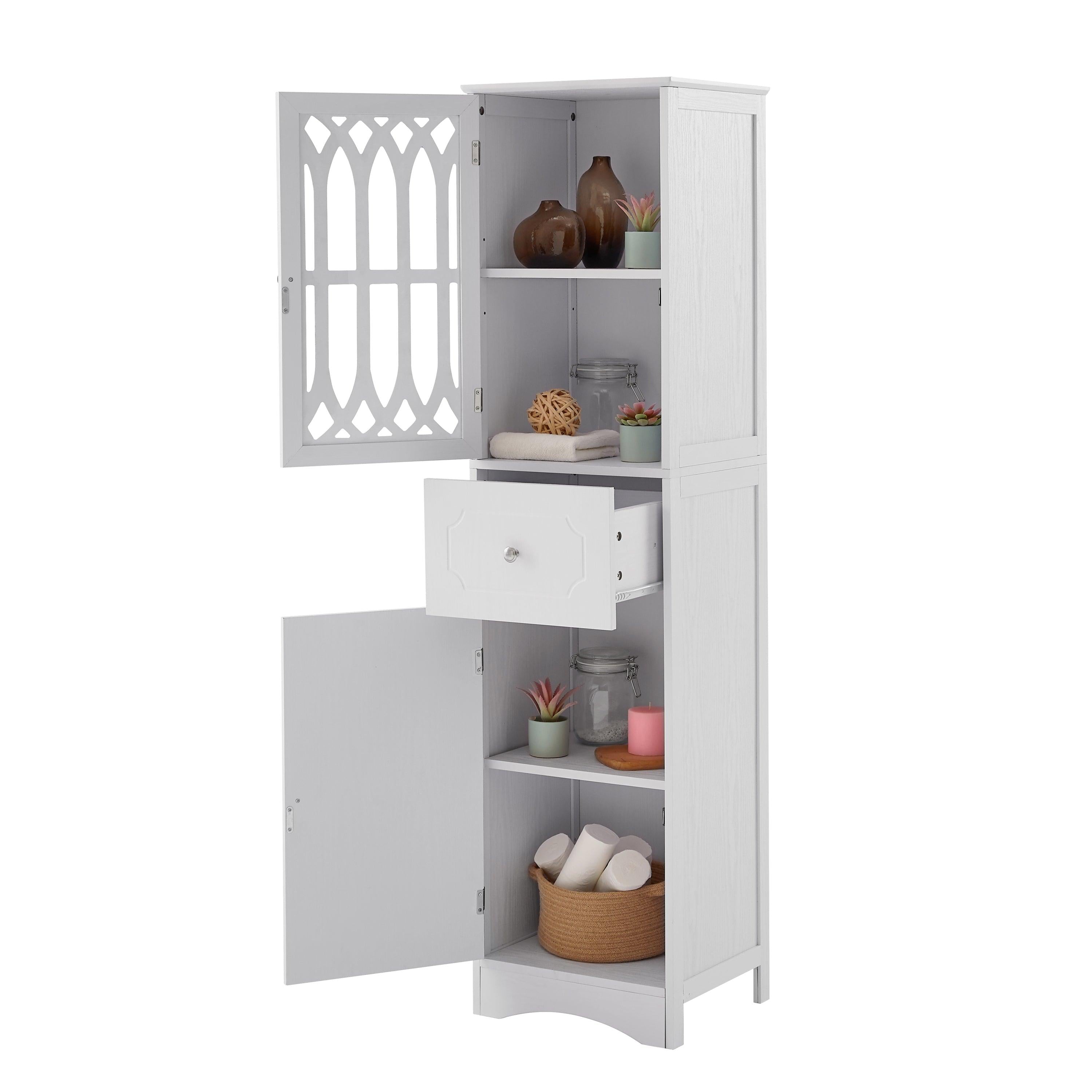 Tall Bathroom Cabinet, FreestandingStorage Cabinet with Drawer and Doors, MDF Board, Acrylic Door, Adjustable Shelf, White