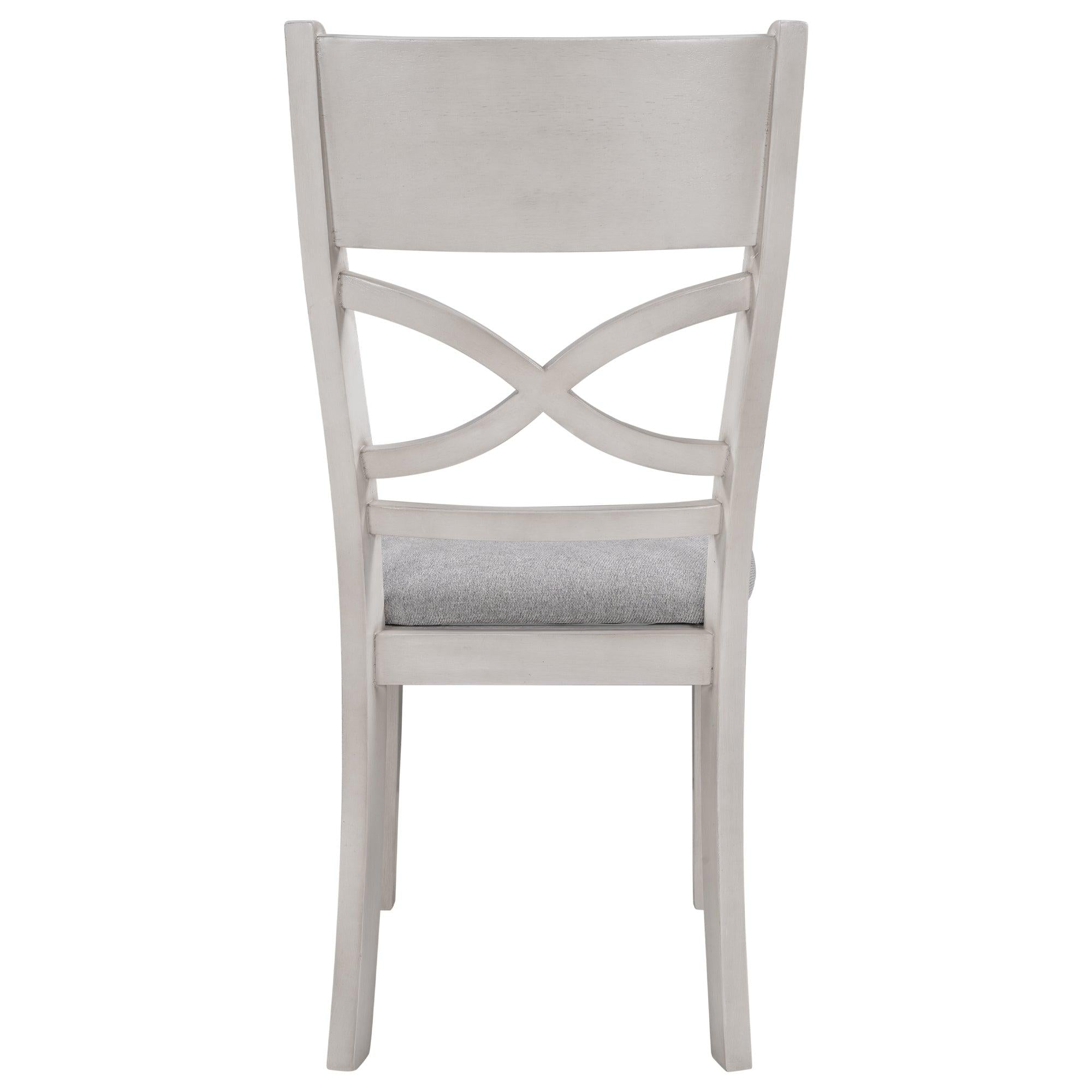 Farmhouse Rustic Wood 4-Piece Kitchen Dining Upholstered Padded Chairs, Light Grey+White