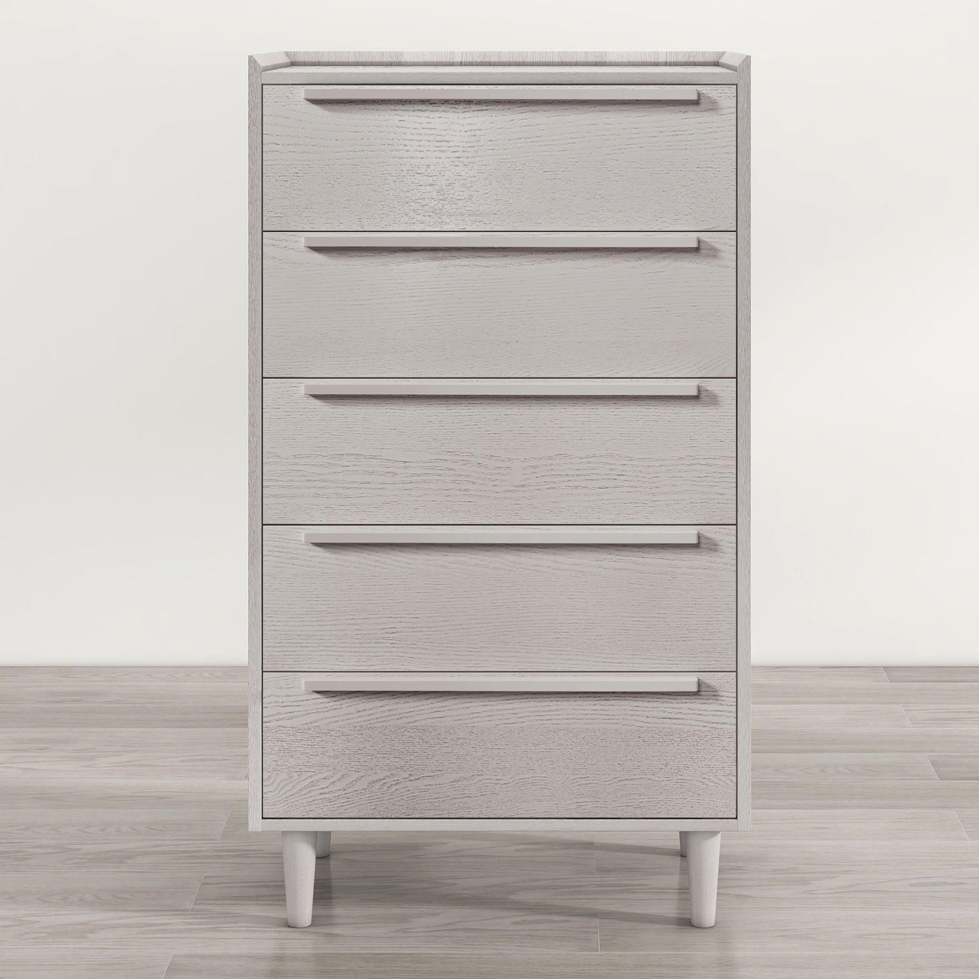 Modern Style Manufactured Wood 5-Drawer Chest with Solid Wood Legs, Stone Gray image