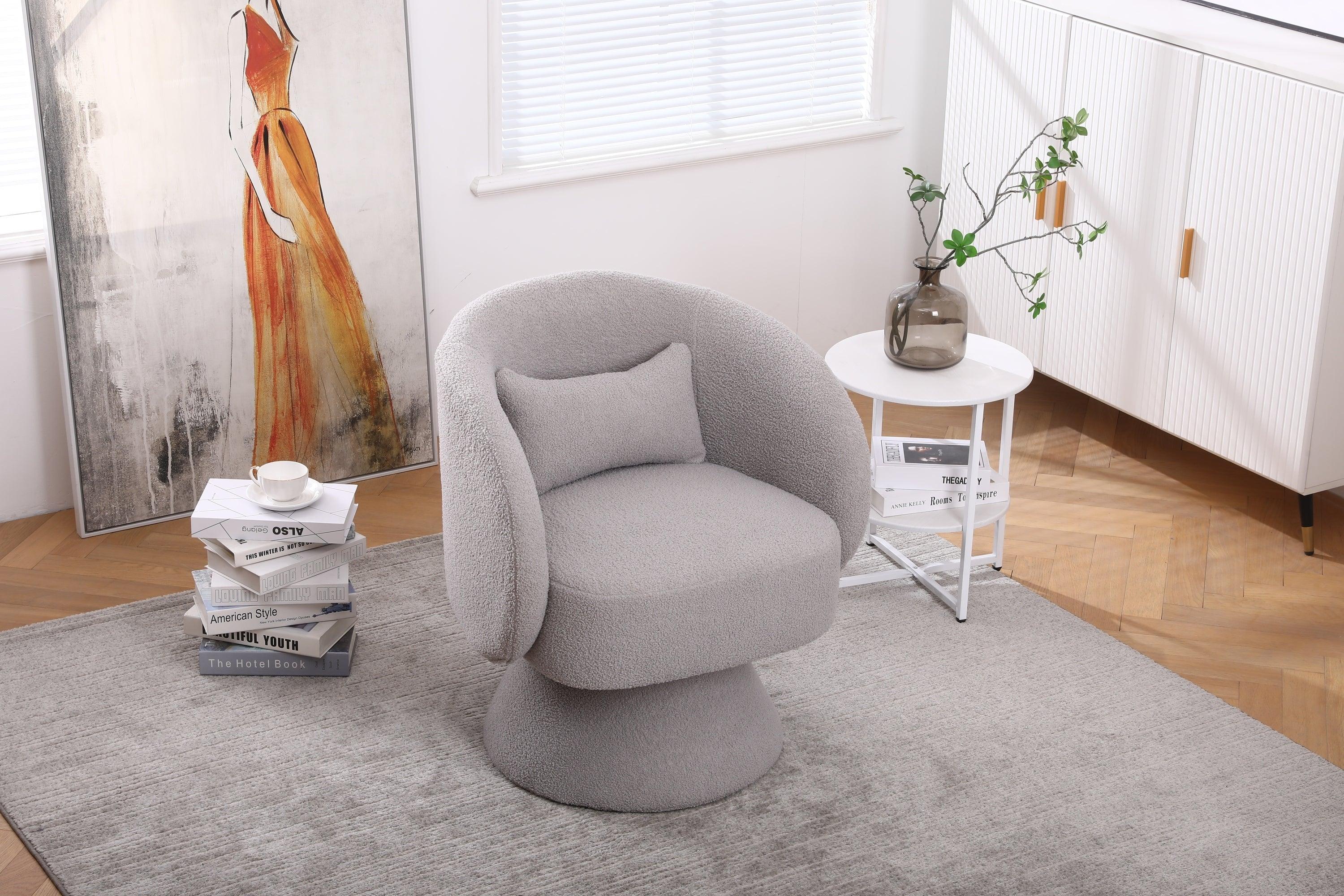 Swivel Accent Chair Armchair, Round Barrel Chair in Fabric for Living Room Bedroom(Grey)