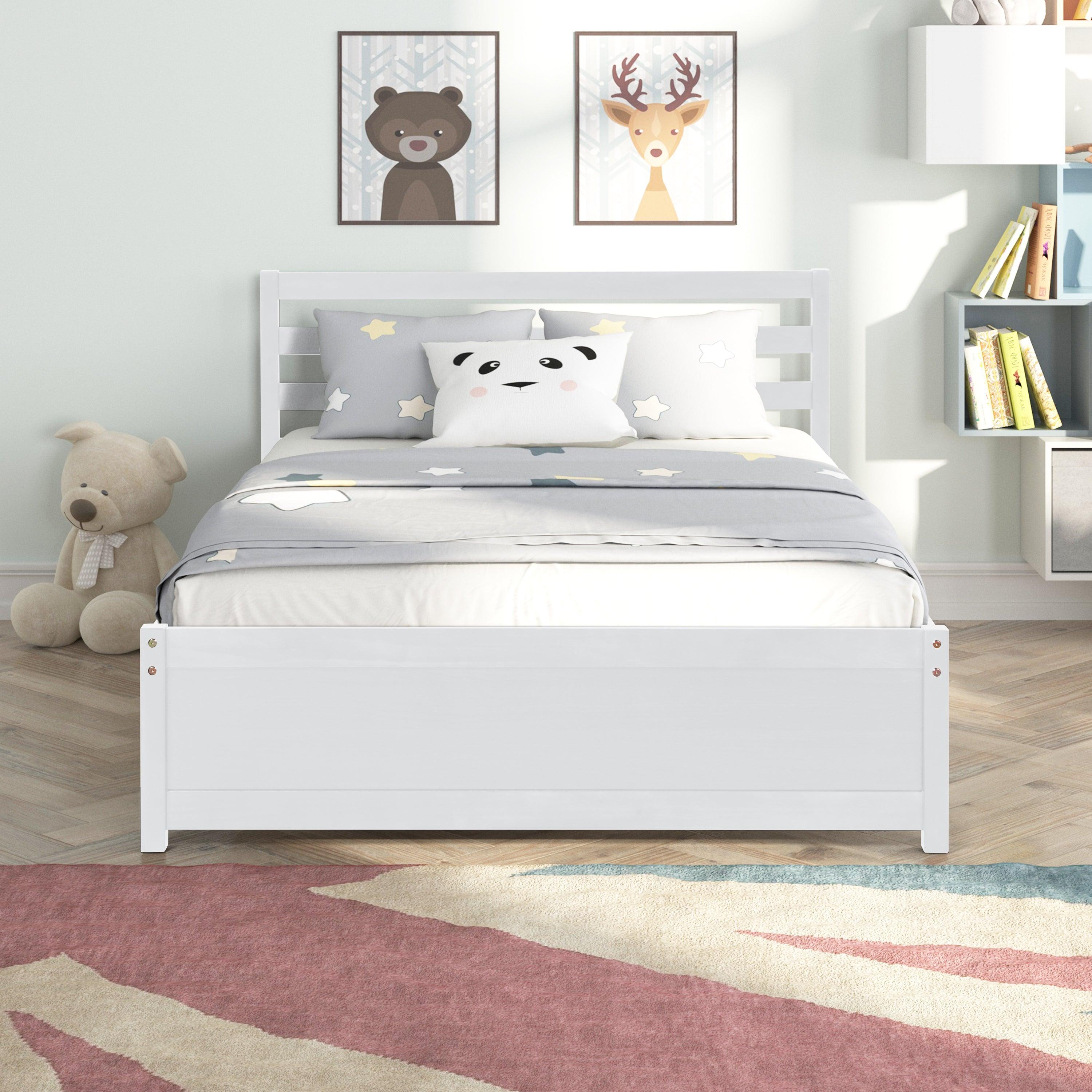 Full  Size Wood Platform Bed Frame with Headboard for whiet color