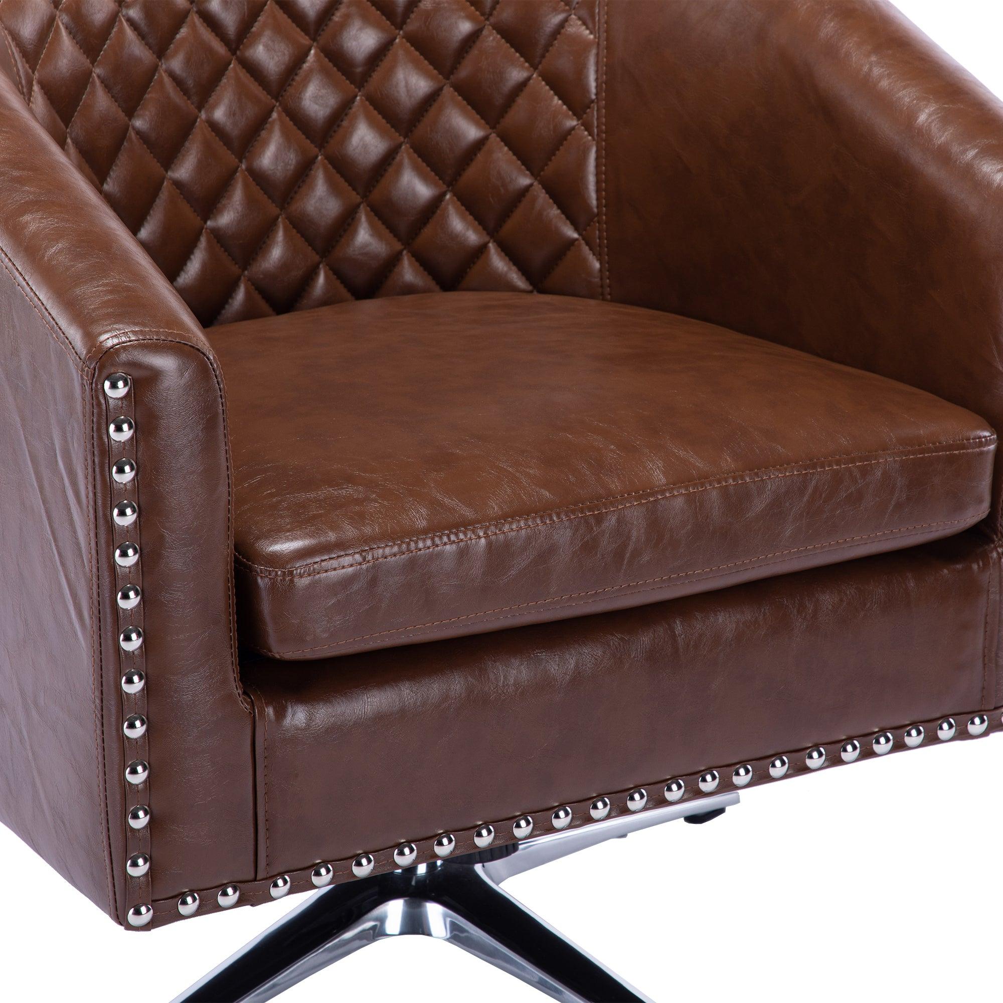 Swivel  Barrel chair living room chair with nailheads and Metal base