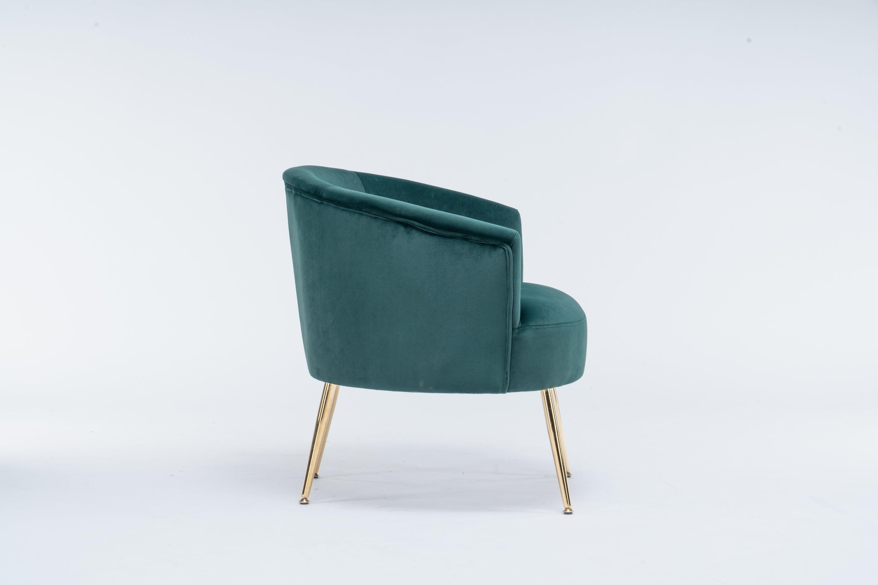 Velvet Accent Armchair Tub Barrel Chair With Gold Metal Legs,Dark Green