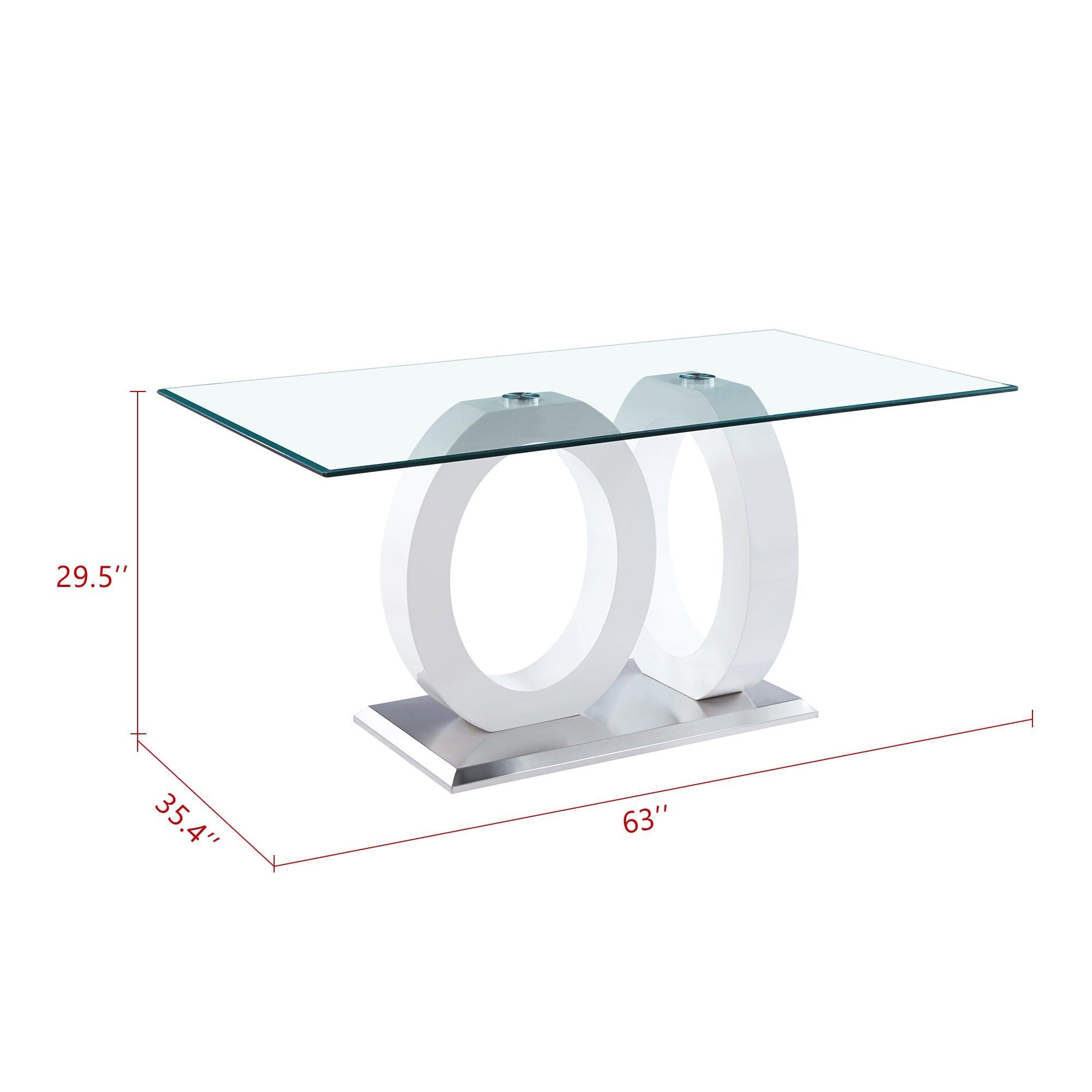 Contemporary Design Tempered Glass Dining Table with White MDF Middle Support and Stainless Steel Base