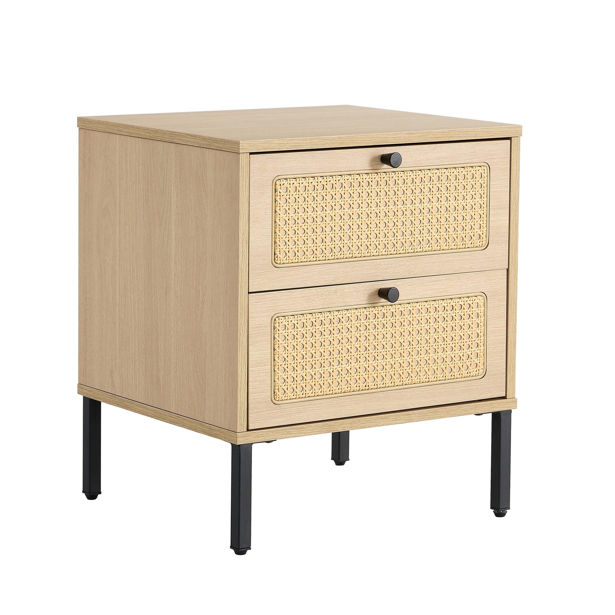 Modern simpleStorage cabinet MDF Board bedside cabinet Japanese rattan bedside cabinet Small household furniture bedside table.Applicable to dressing table in bedroom, porch, living room.2 Drawers