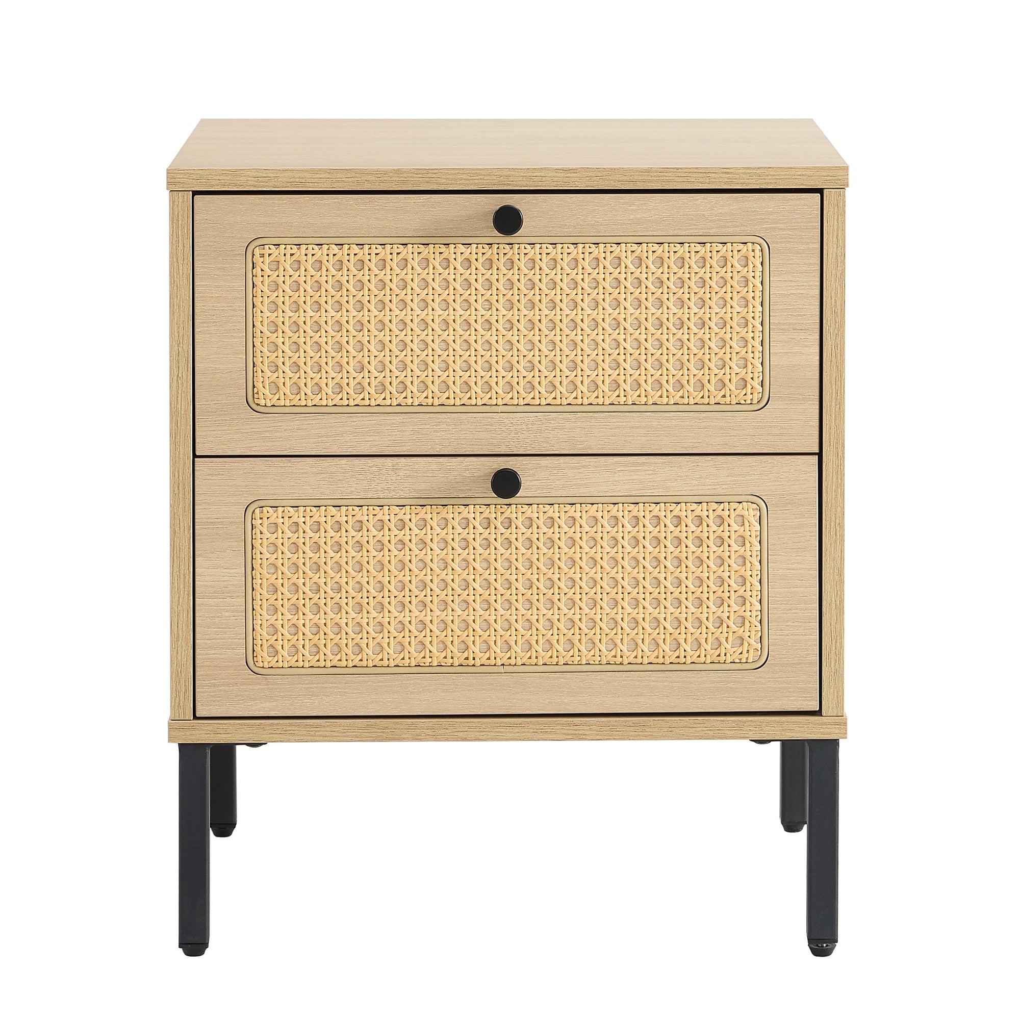 Modern simpleStorage cabinet MDF Board bedside cabinet Japanese rattan bedside cabinet Small household furniture bedside table.Applicable to dressing table in bedroom, porch, living room.2 Drawers