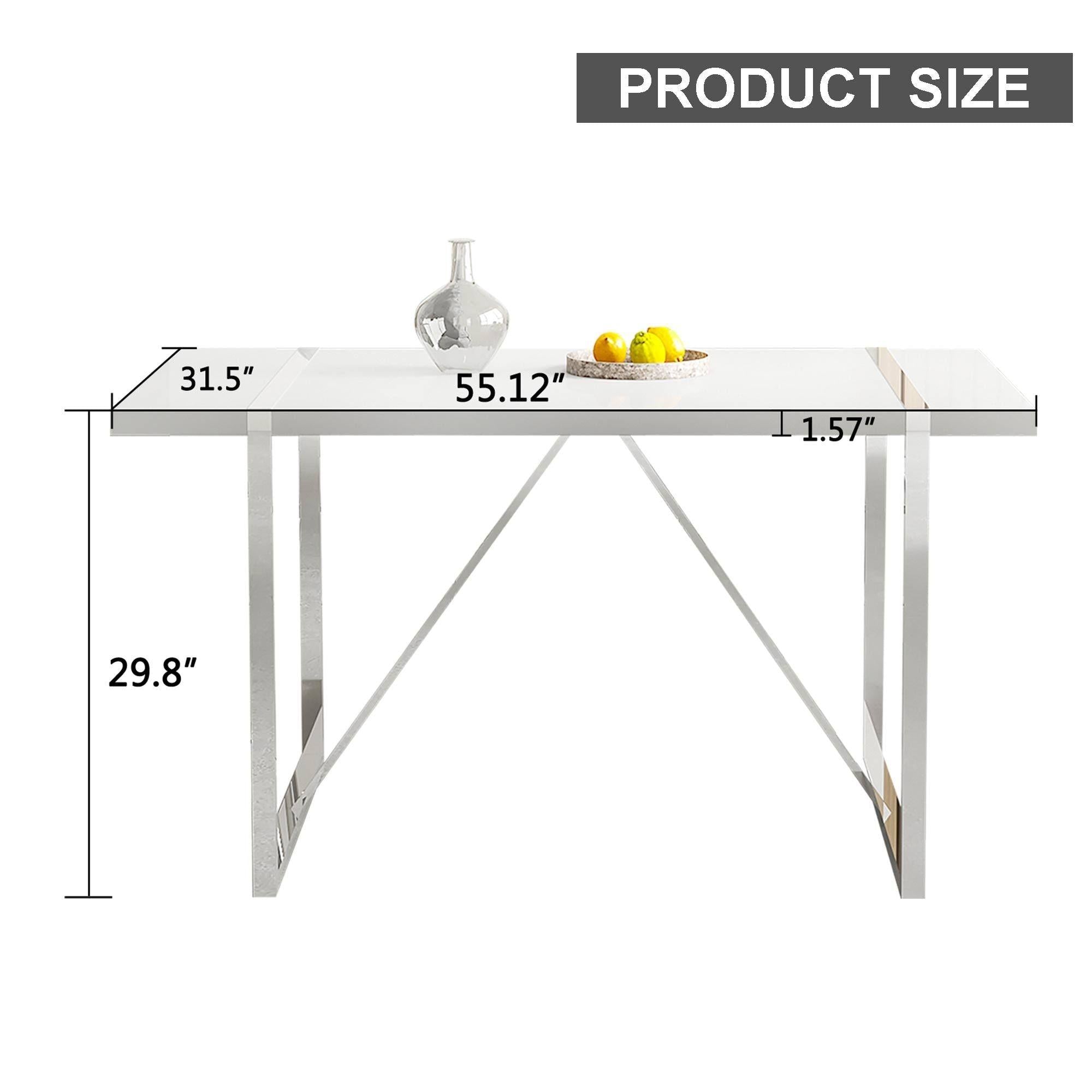 Dining Table.Rustic Industrial Rectangular MDF Wood White Dining Table For 4-6 Person, With 1.6" Thick Engineered Wood Tabletop and plating Metal Legs, For writing DeskKitchen terrace Dining  Room