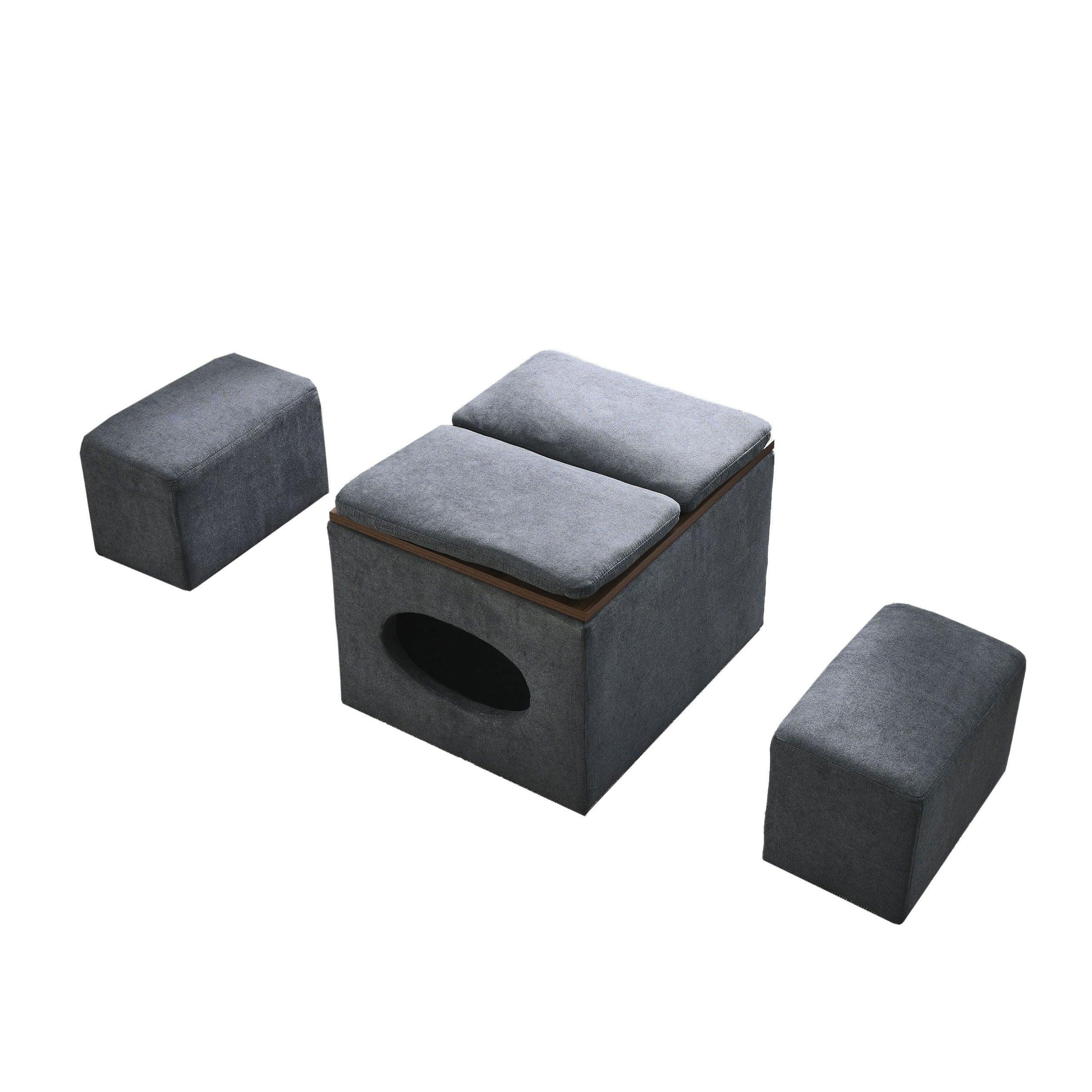 25"WModern design hollowStorage ottoman, upholstery, coffee table, two small footstools, easyStorage and wide use