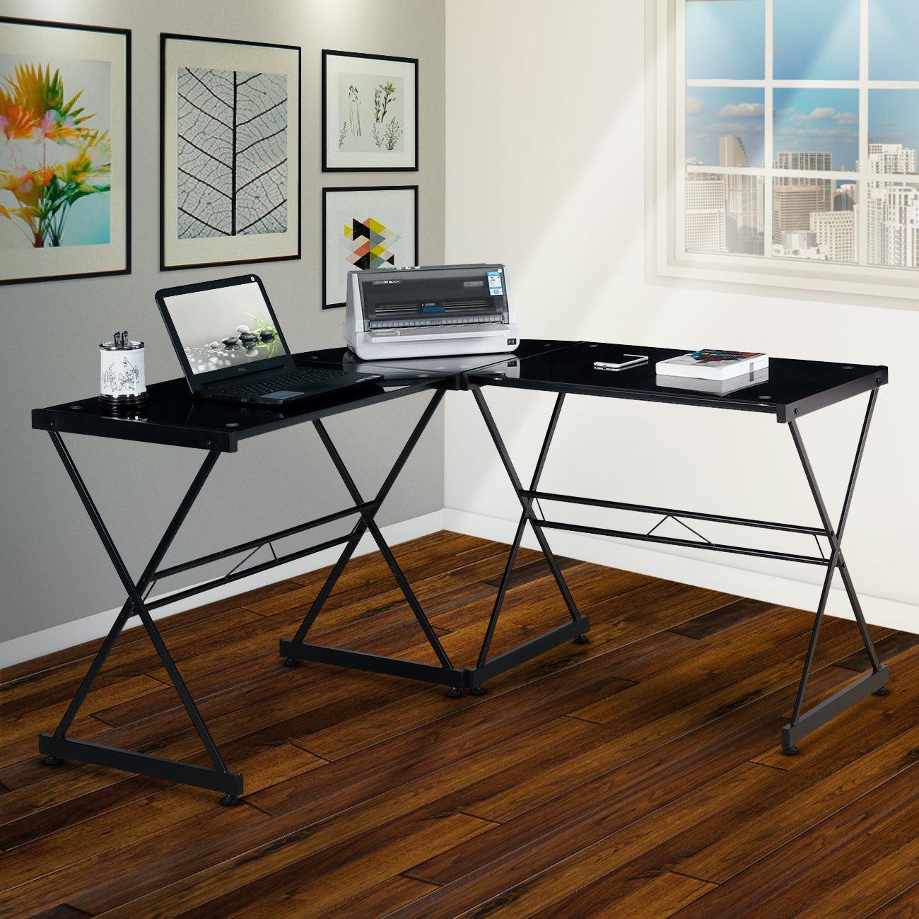 Techni Mobili L-Shaped Glass Computer Desk, Black image