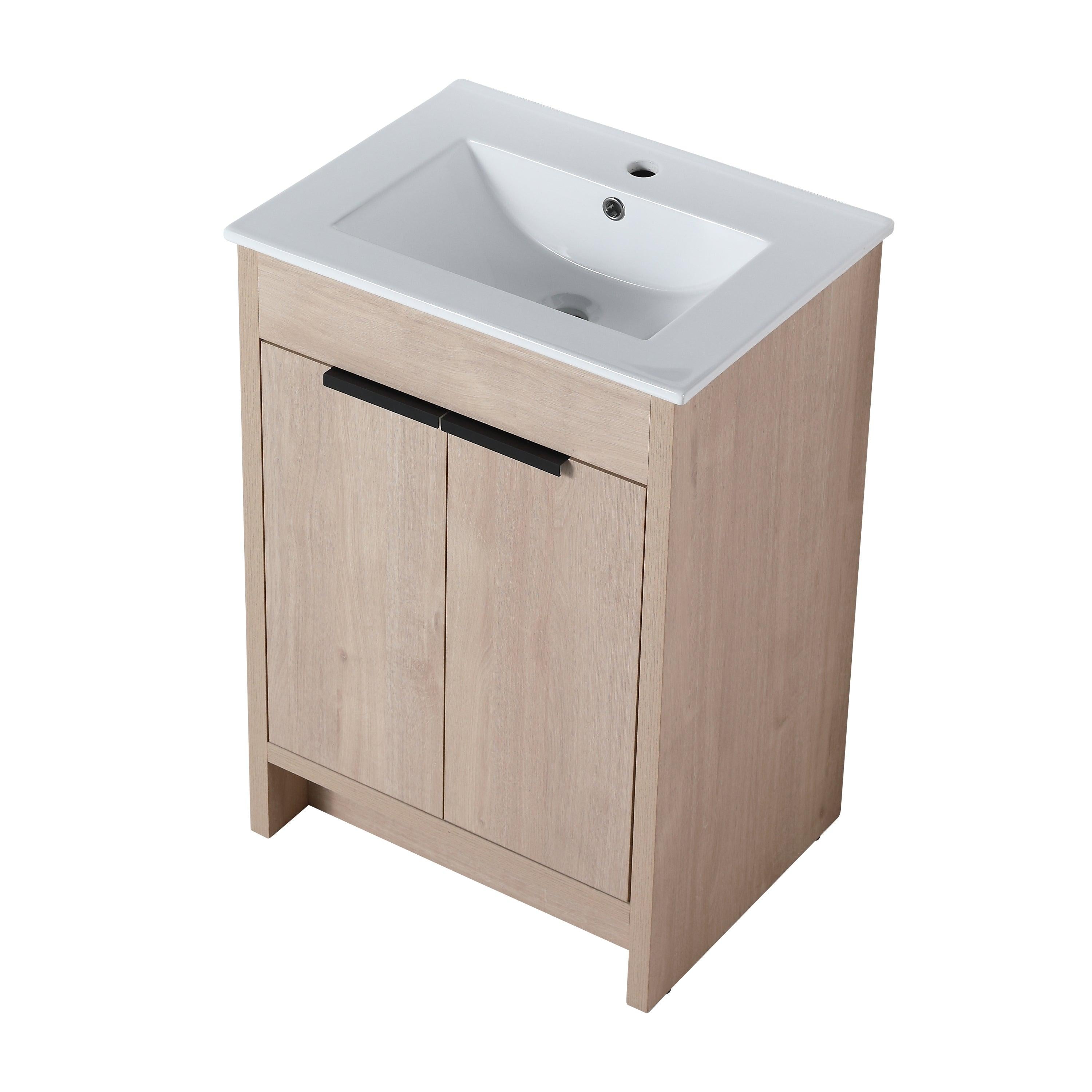 Freestanding Bathroom Vanity with White Ceramic Sink & 2 Soft-Close Cabinet Doors ((KD-PACKING),BVB02424PLO-G-BL9060B)