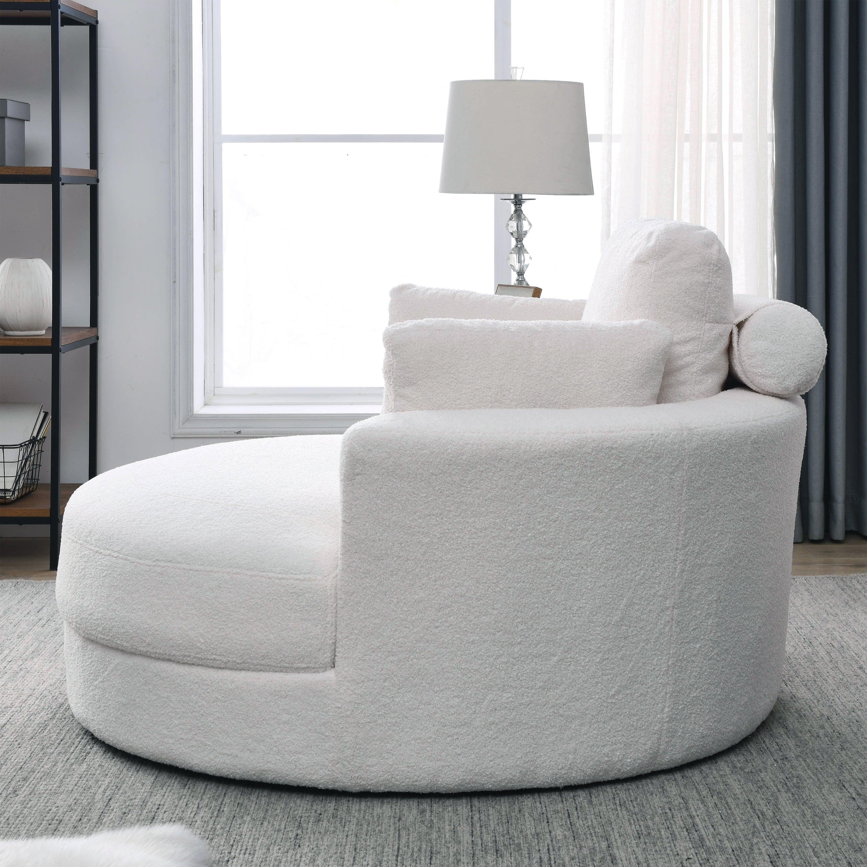 Swivel Accent BarrelModern Sofa Lounge Club Big Round Chair withStorage Ottoman Linen Fabric for Living Room Hotel with Pillows