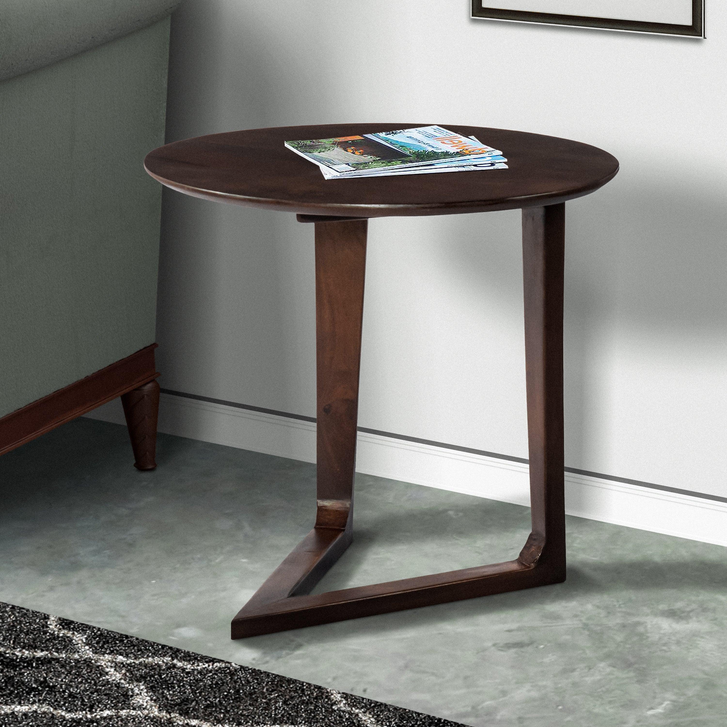 ManWood Round Side Table with  and Cantilever Base, Brown