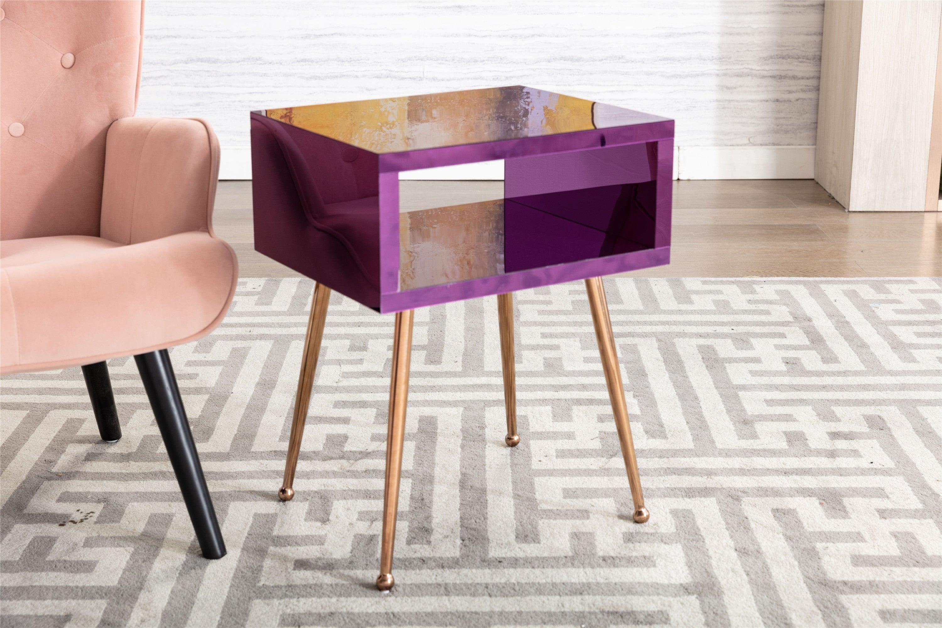 MIRROR END TABLE  MIRROR NIGHTSTAND   END&SIDE TABLE  (Purple color)