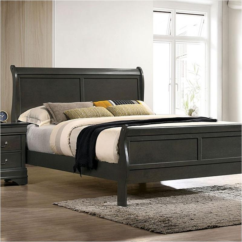 Classic Contemporary Full Size Bed Gray Louis Phillipe Solidwood 1pc Bed Bedroom Sleigh Bed