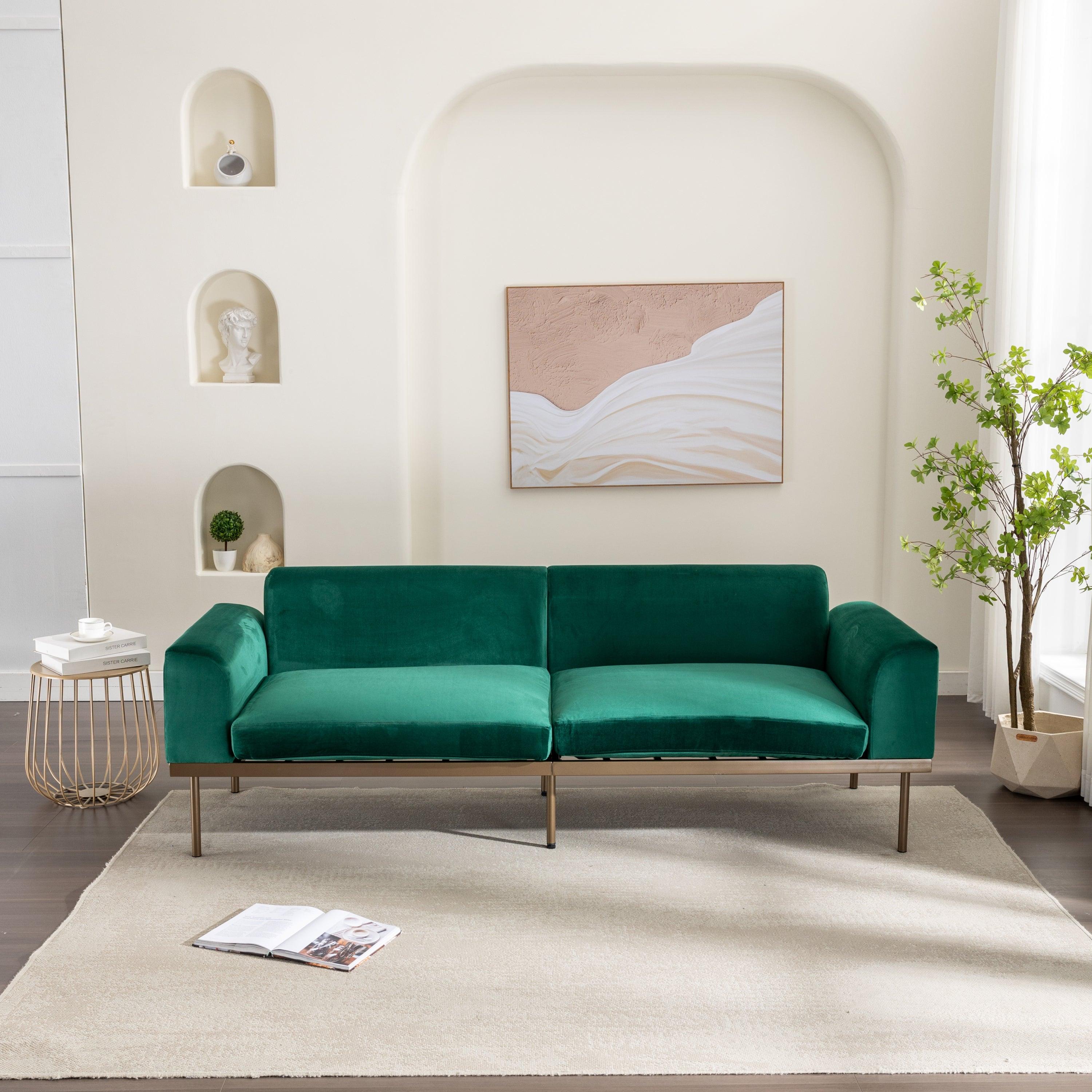 Modern Velvet Sofa with Metal Legs,Loveseat Sofa Couch with Two Pillows for Living Room and Bedroom, Green