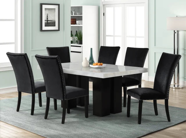 1220 Black - (FAUX MARBLE) Dining Table + 6 Chair Set
