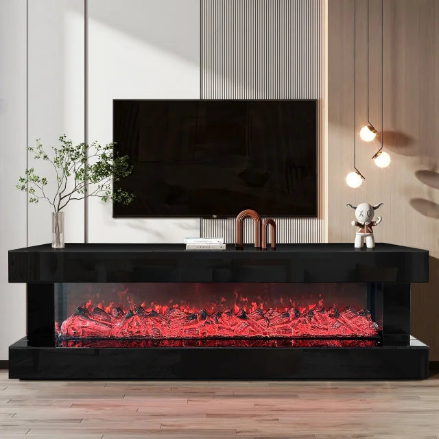 A86 TV STAND W/FIREPLACE (BLACK)
