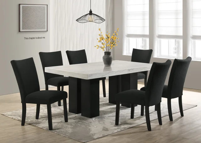 Finley10 Black - (GENUINE MARBLE) Table & 6-Chairs